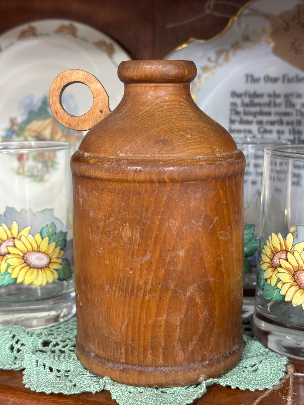 1970s Handpainted Wooden Jug
