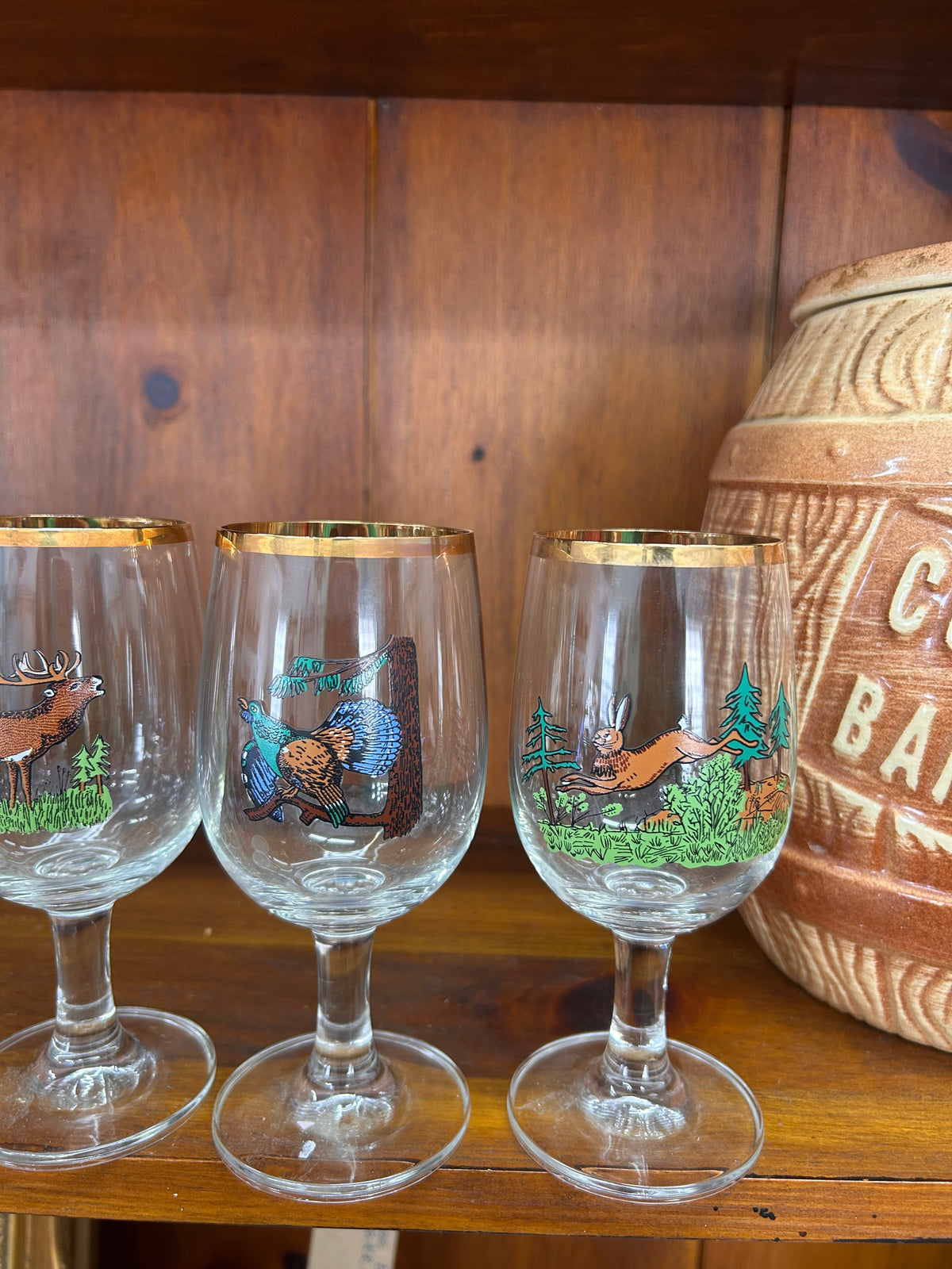 Vintage Hunting Themed Stem Glasses - Set Of 5