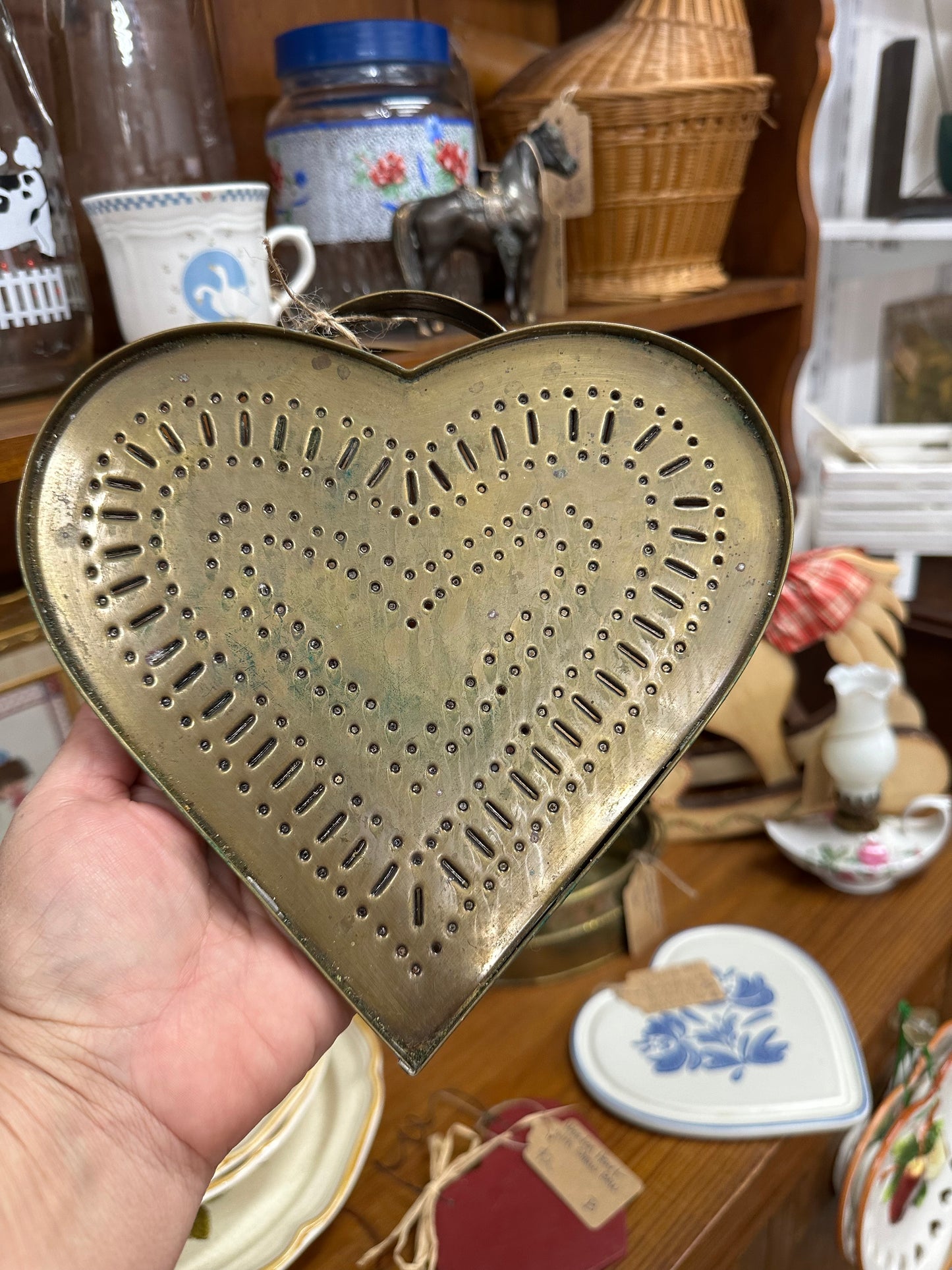 Vintage Punched Brass Heart Hanger