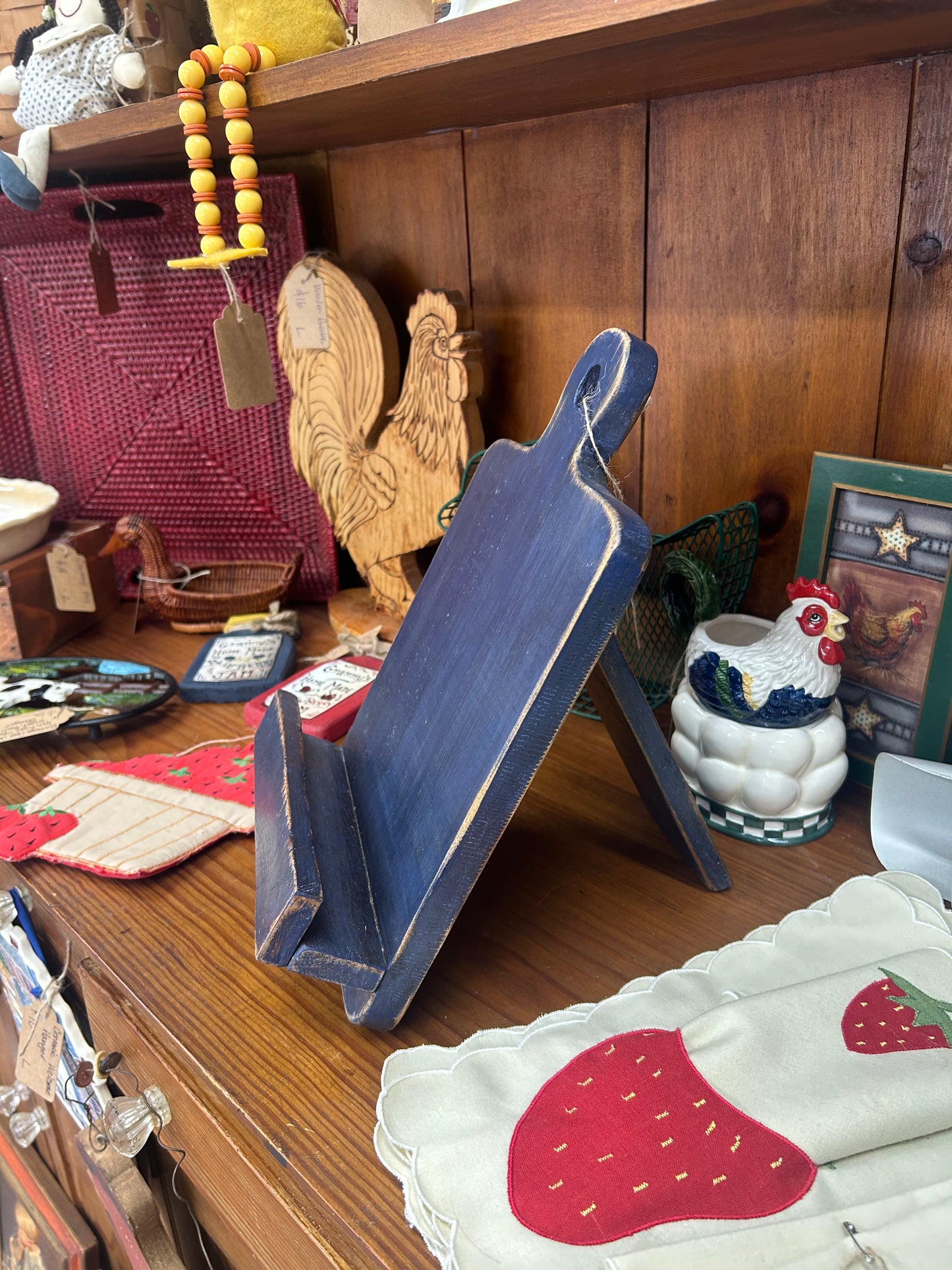 Wooden Blue Cookbook Stand
