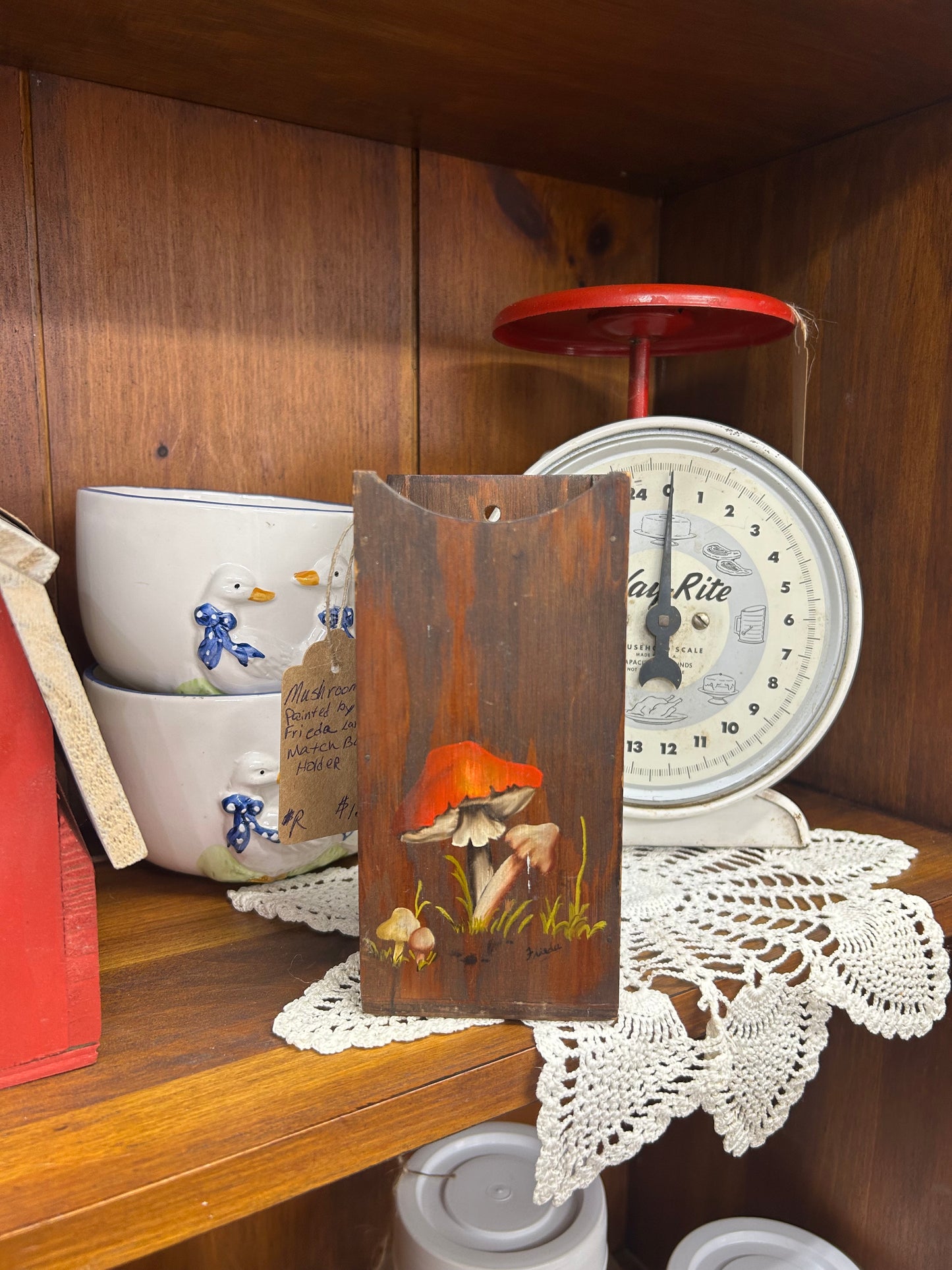 Vintage Handpainted Large Match Box Holder