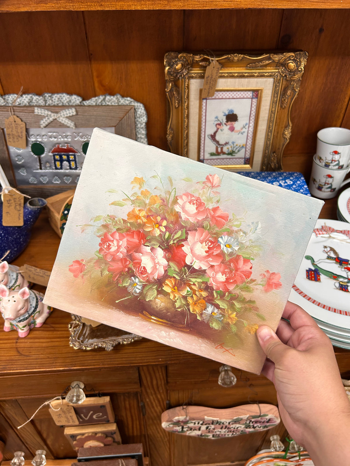 Vintage Floral Painting On Canvas