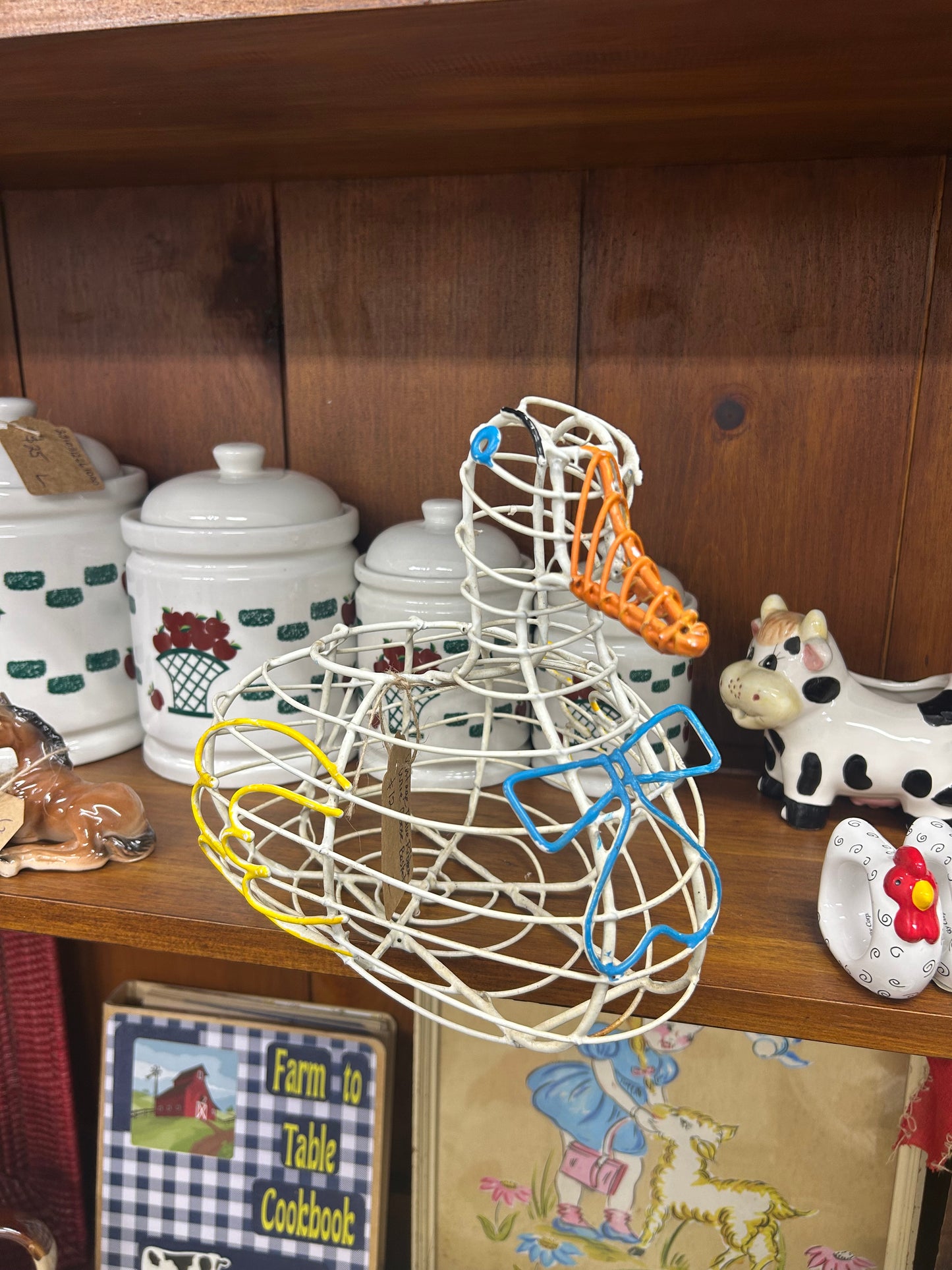 Vintage Blue Ribbon Wire Goose Basket