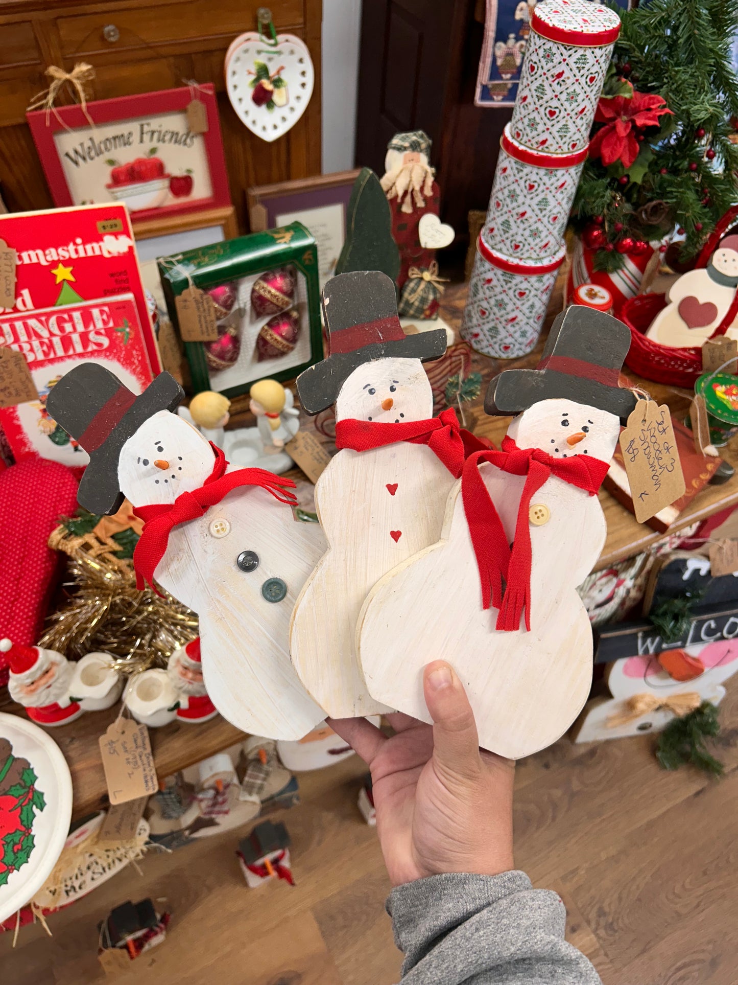 Set Of 3 Wooden Snowmen
