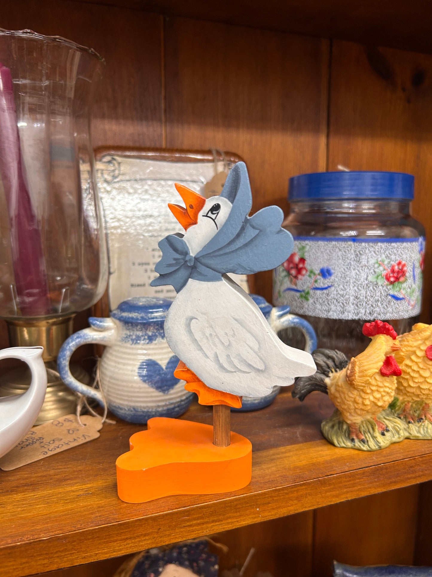 Vintage Wooden Goose With Bonnet
