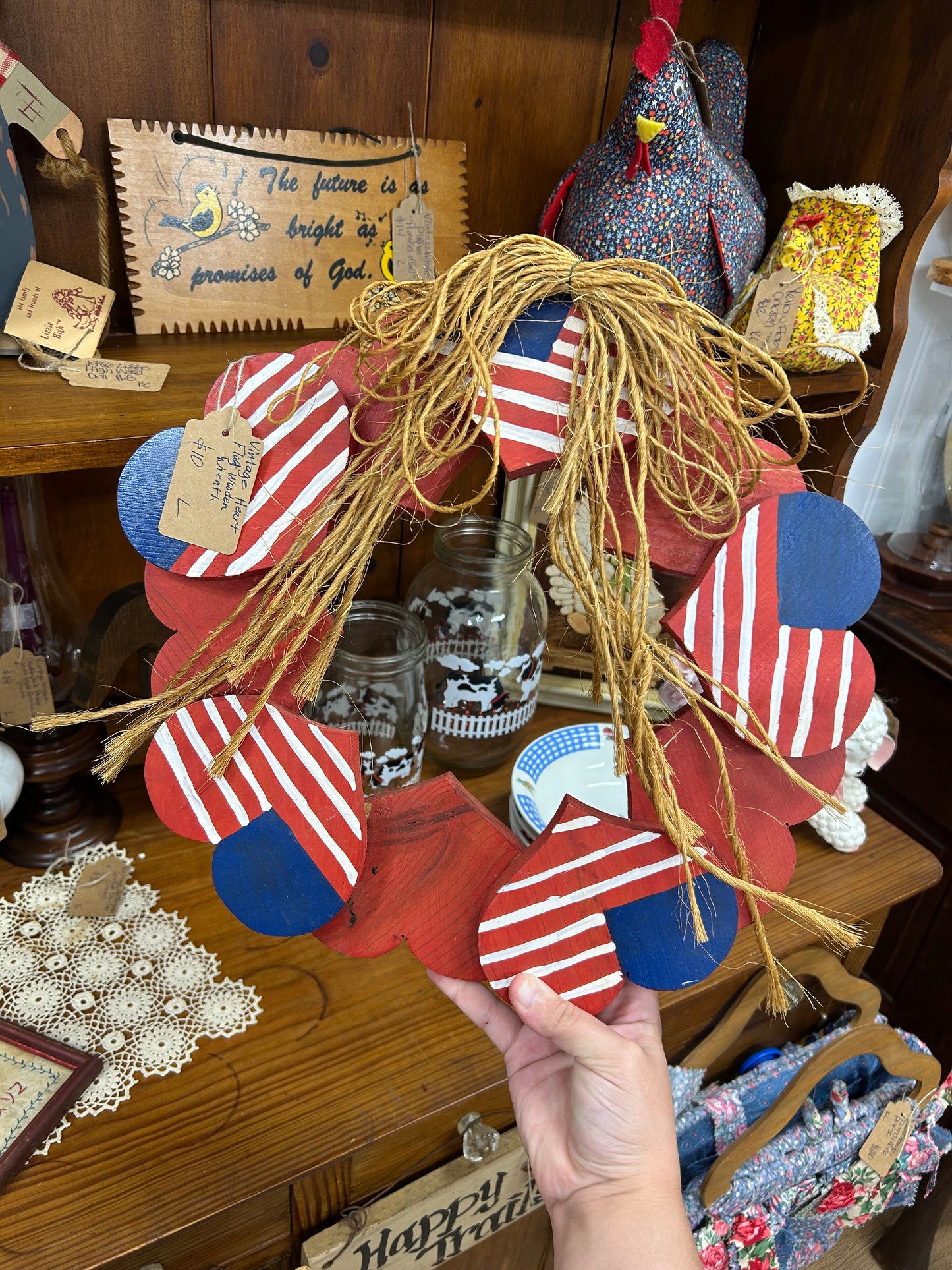 Vintage Heart Flag Wooden Wreath