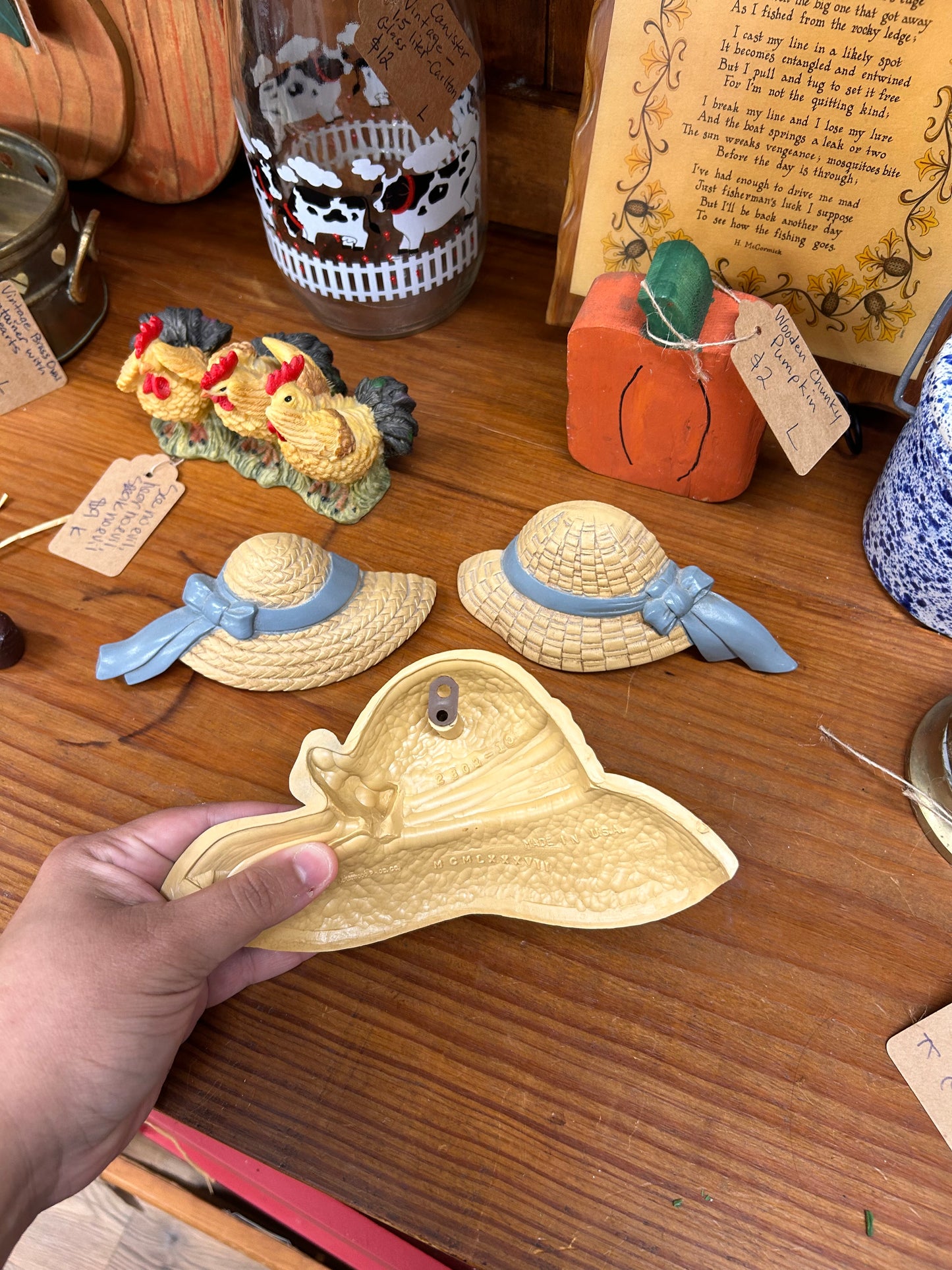 1980s HOMCO Straw Hat Wall Hangers - Set Of 3