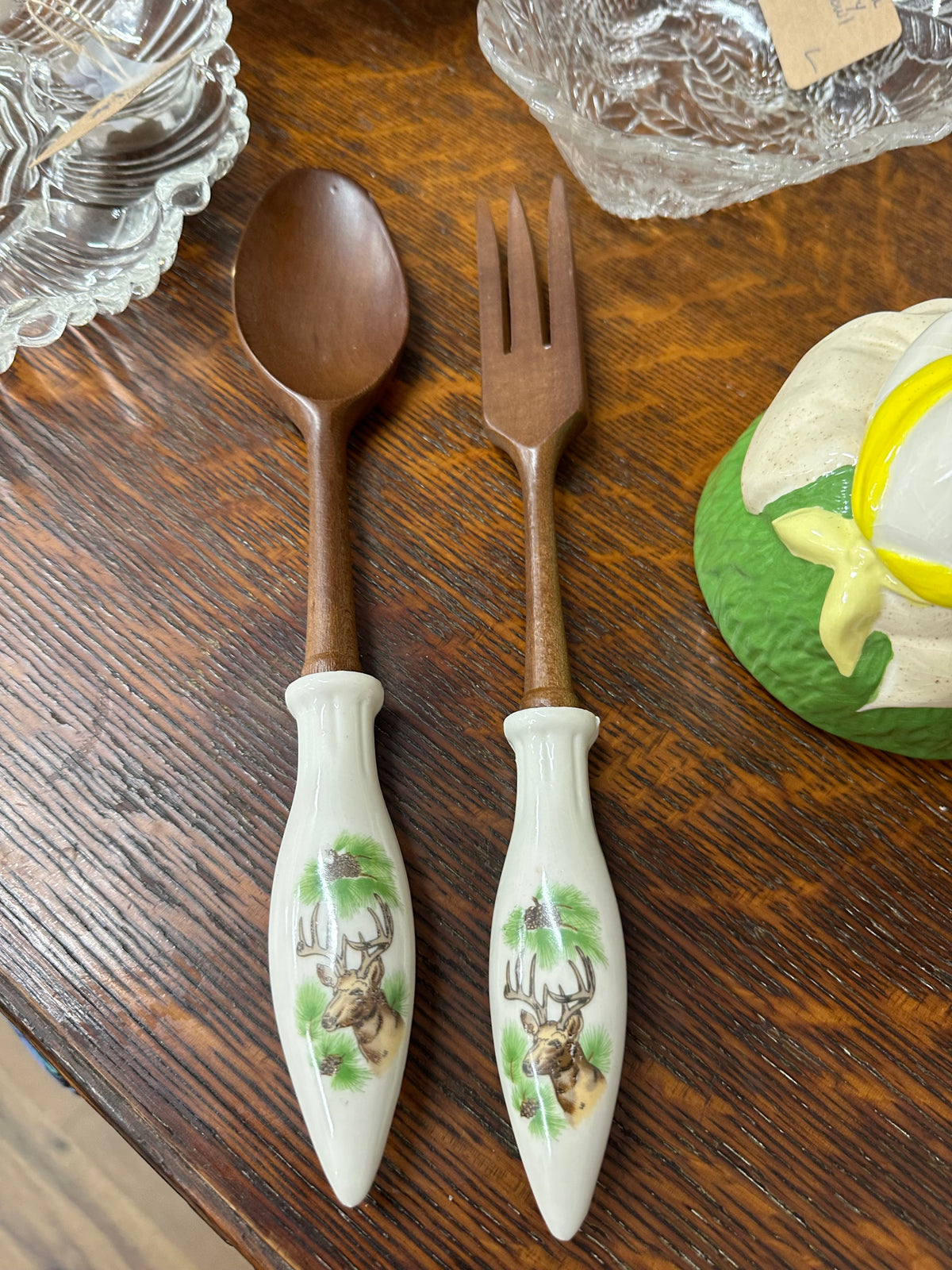 Vintage Deer Wooden Serving Utensils