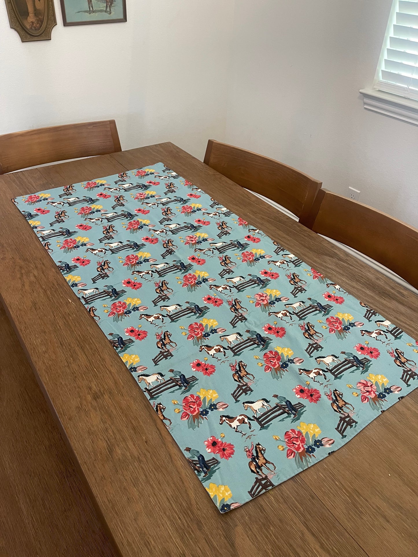 Turquoise Floral Table Runner