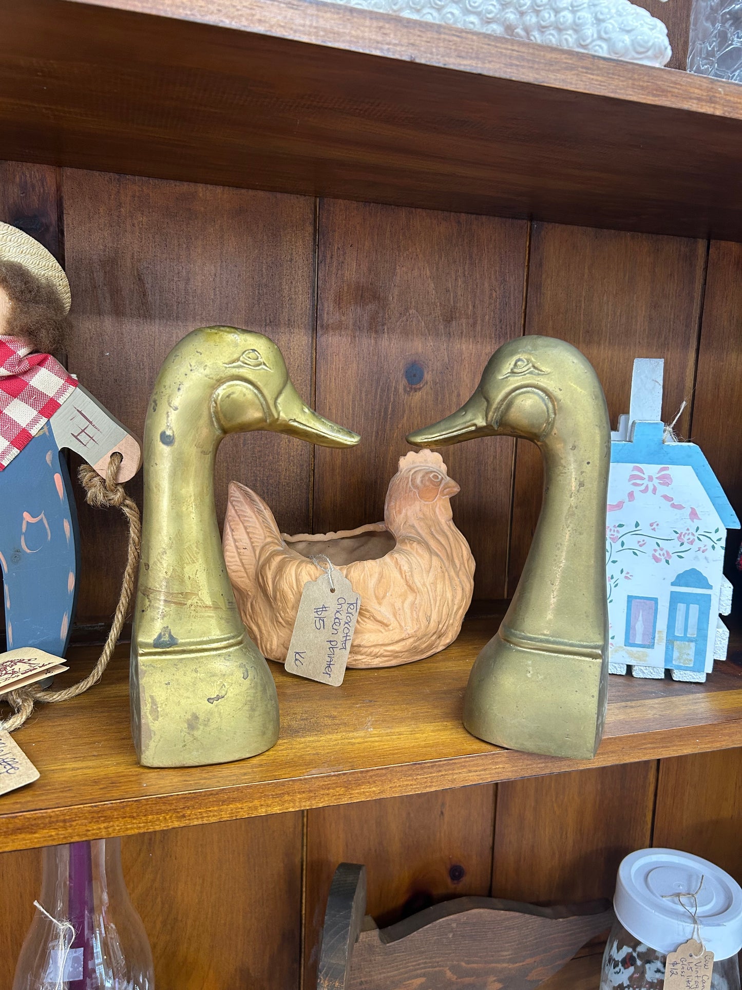 Large Vintage Brass Duck Bookends