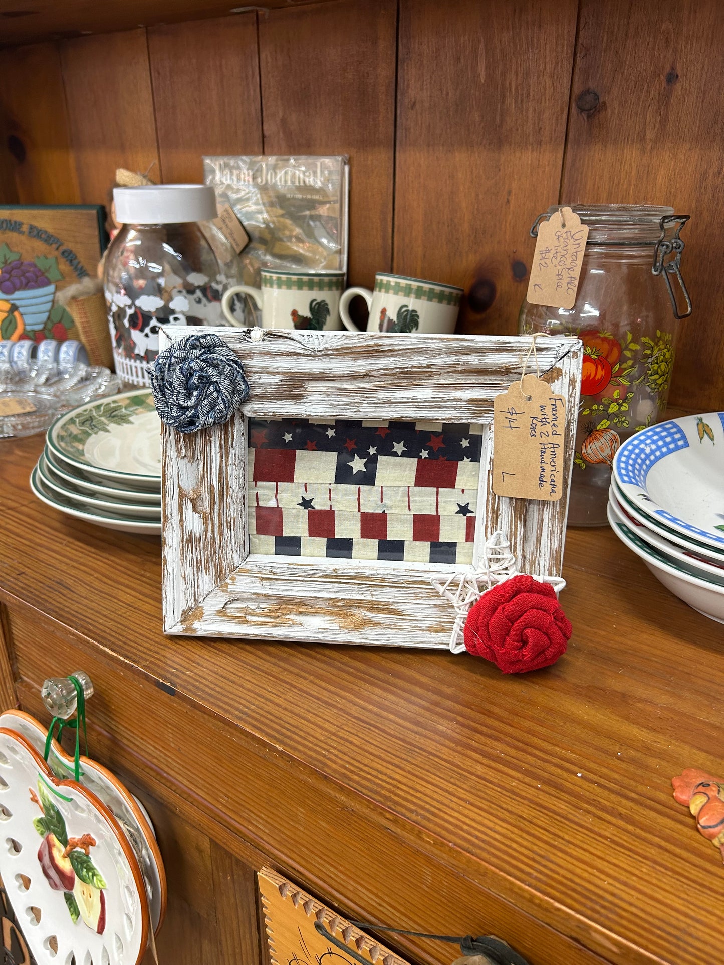 Framed Americana With 2 Handmade Roses