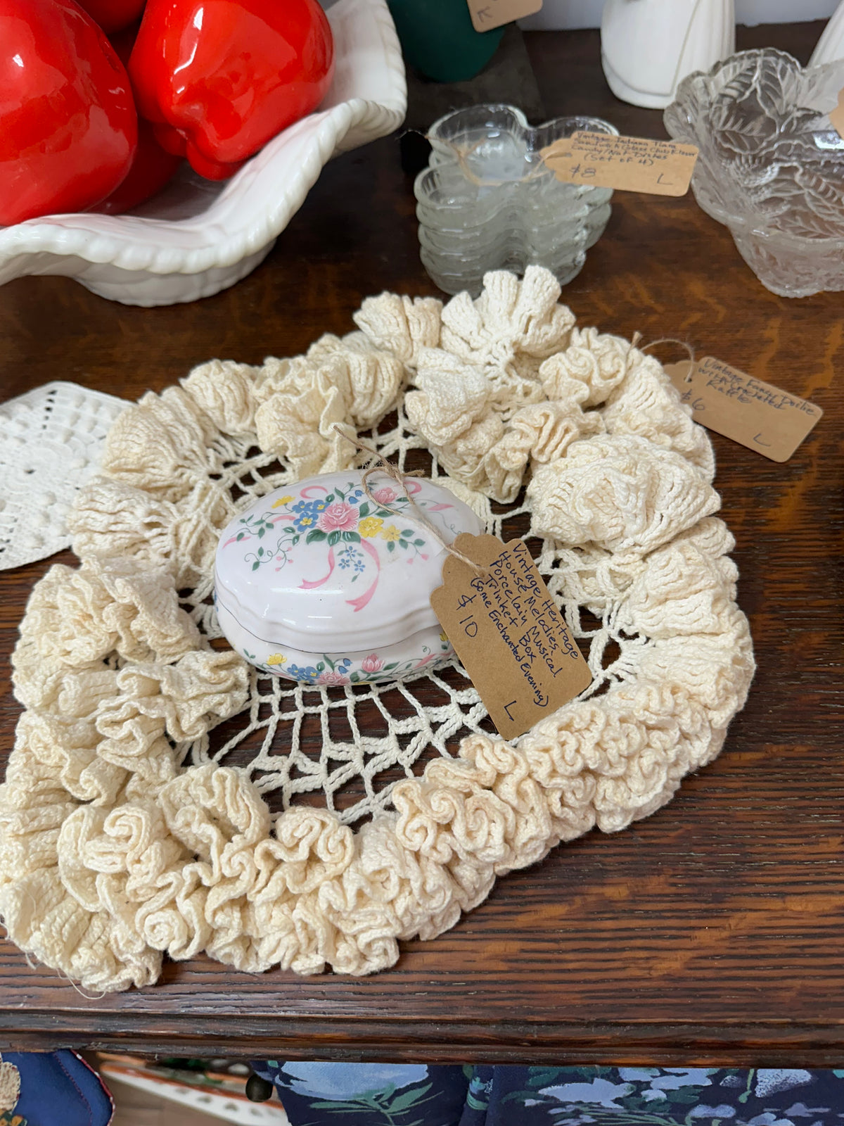 Vintage Fancy Doilie W/ Crocheted Ruffle