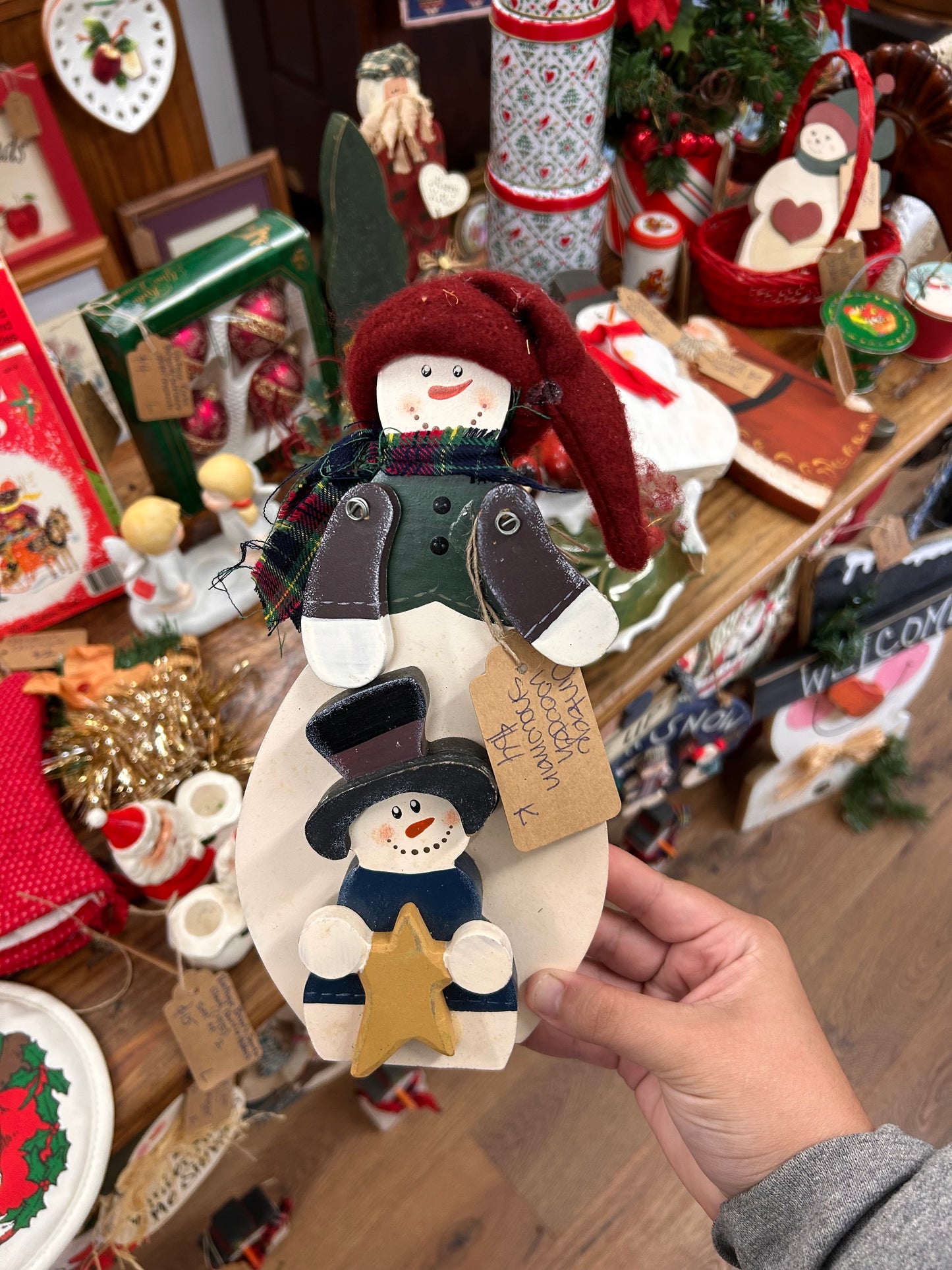 Vintage Wooden Snowman