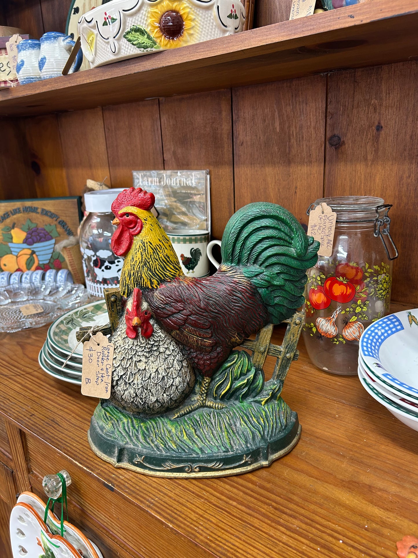 Large Rooster & Hen Cast Iron Stopper