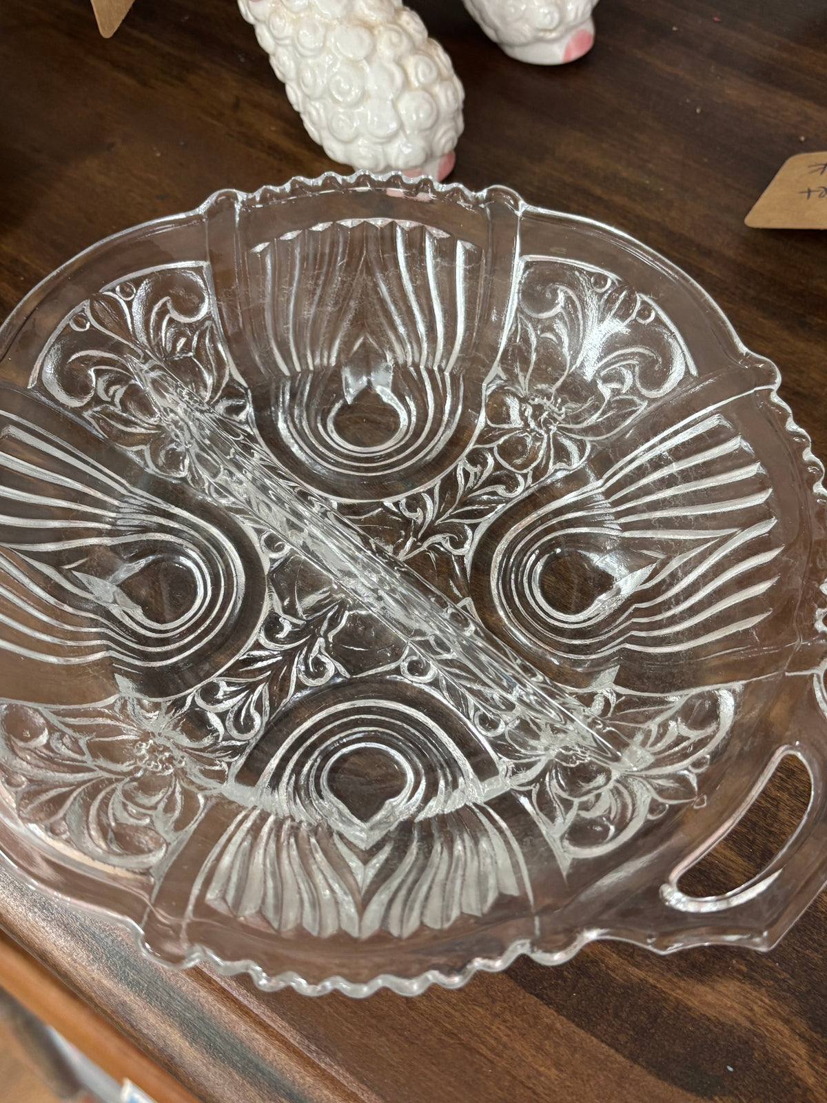 Vintage Indiana Glass Divided Candy/Relish Dish - 1940s-1950s