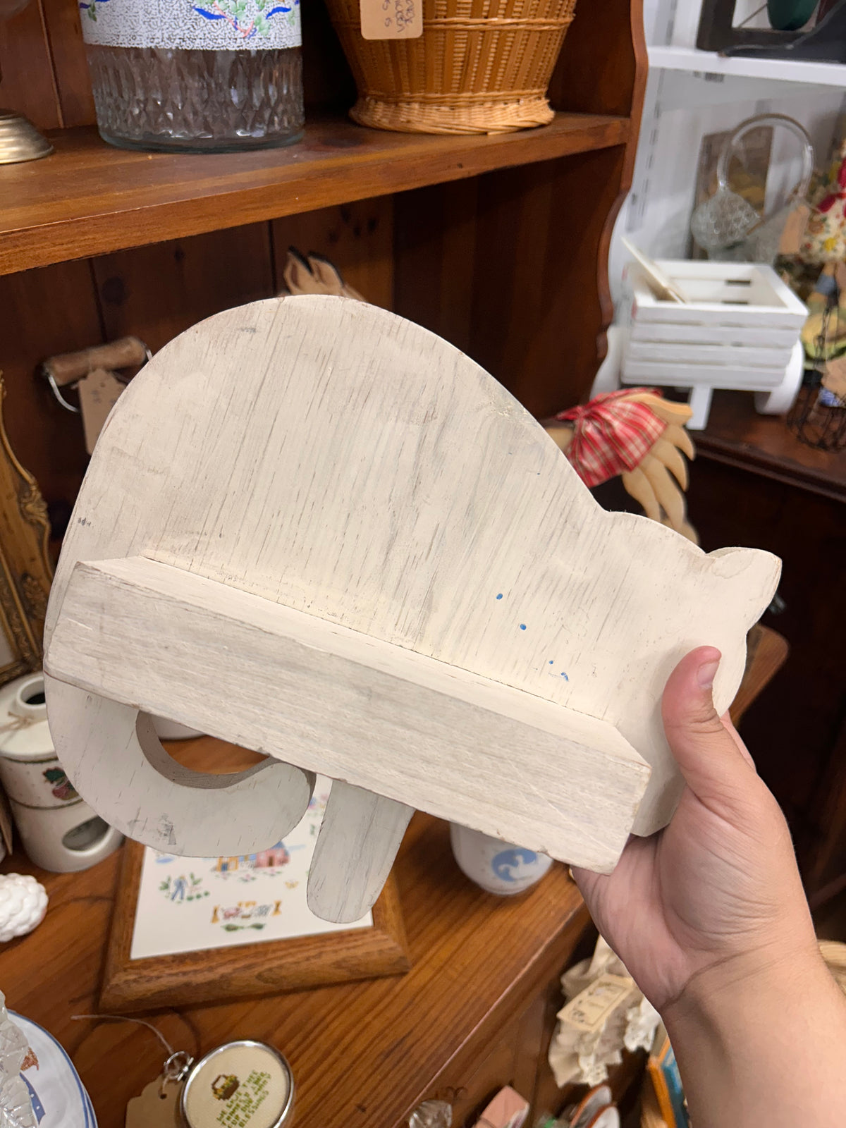 Vintage Wooden Cat Shelf Sitter