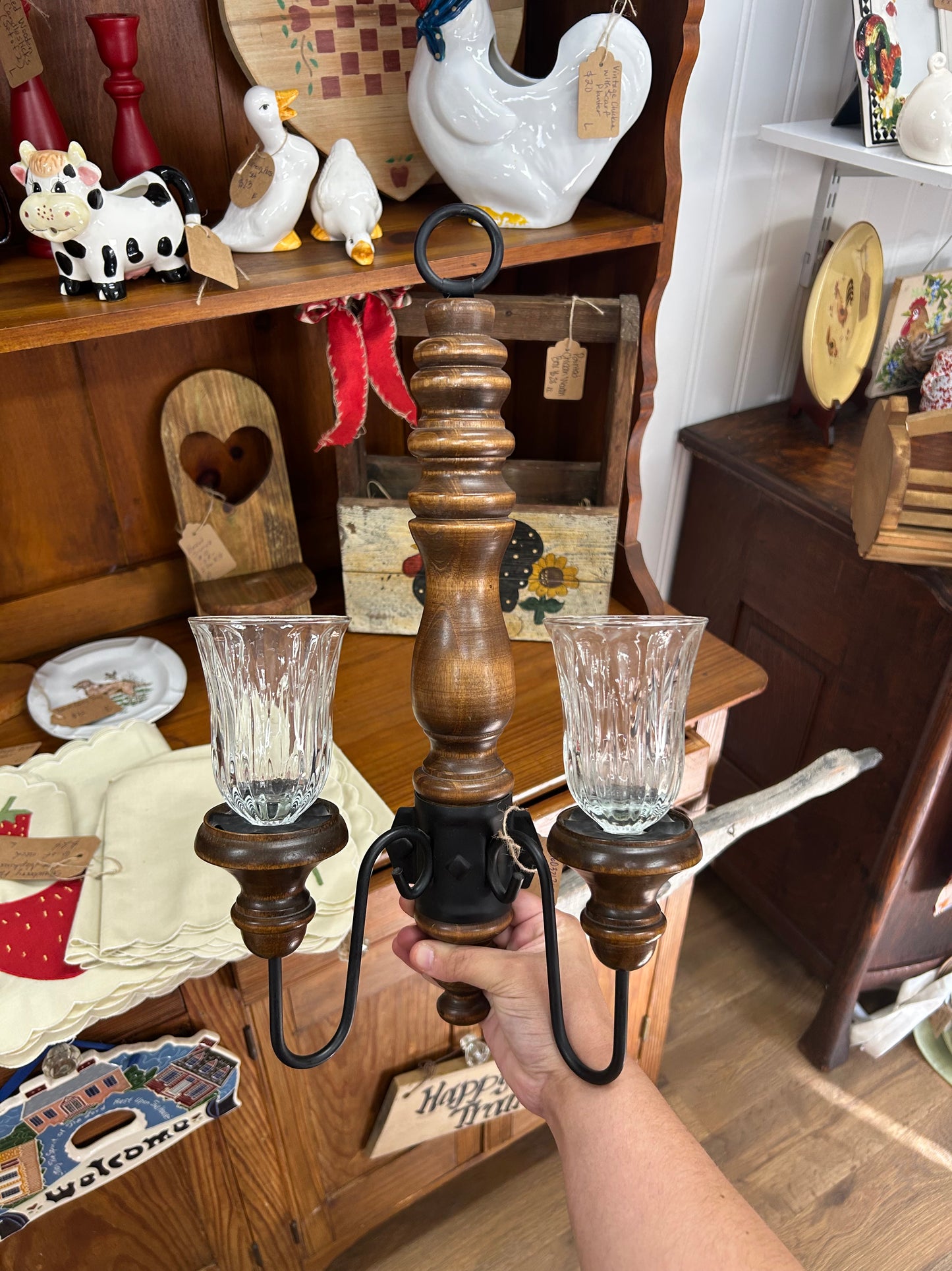 Vintage Wooden Iron Candelabra Sconce