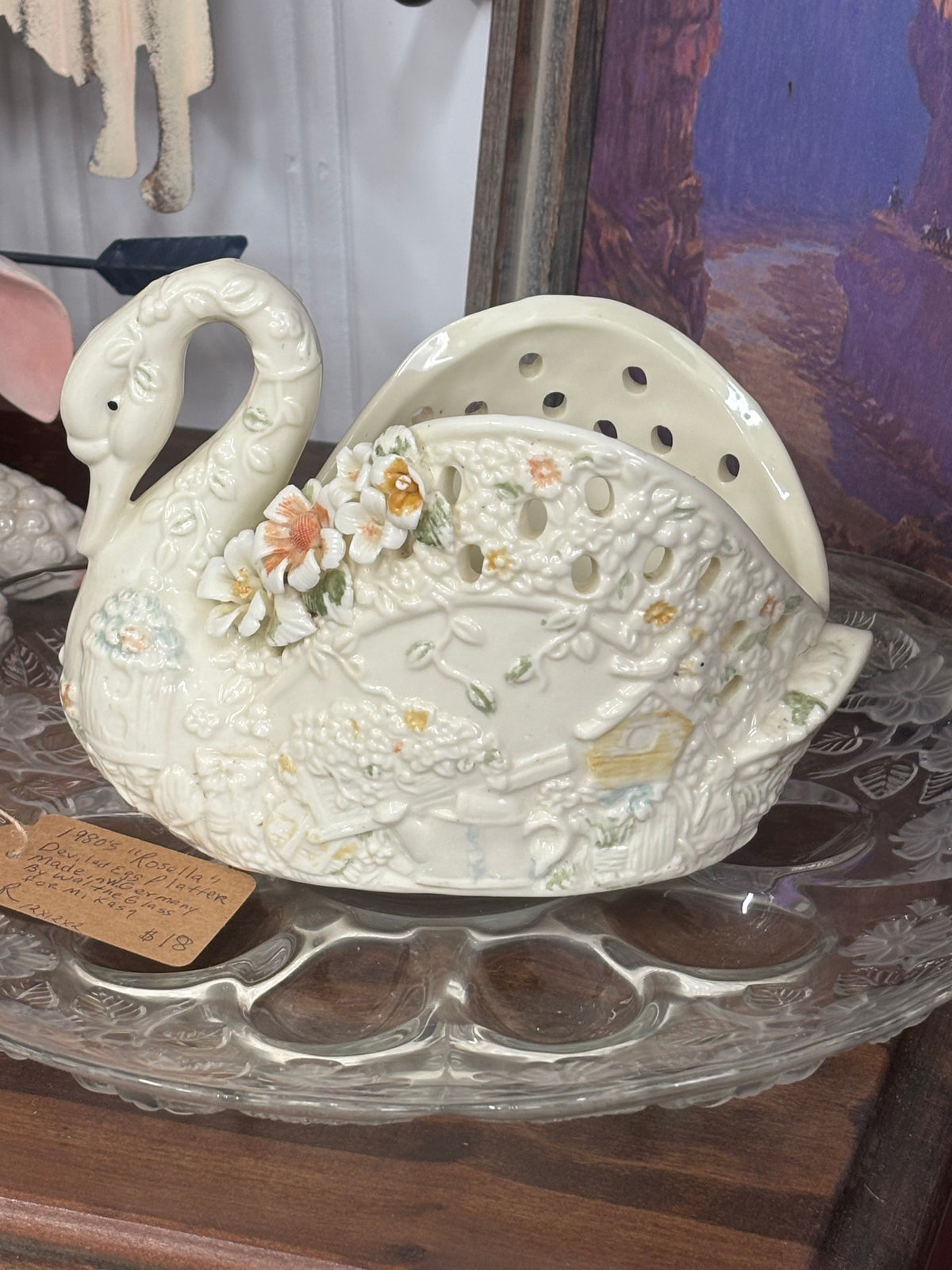 1950s Bisque Porcelain Swan Floral Planter