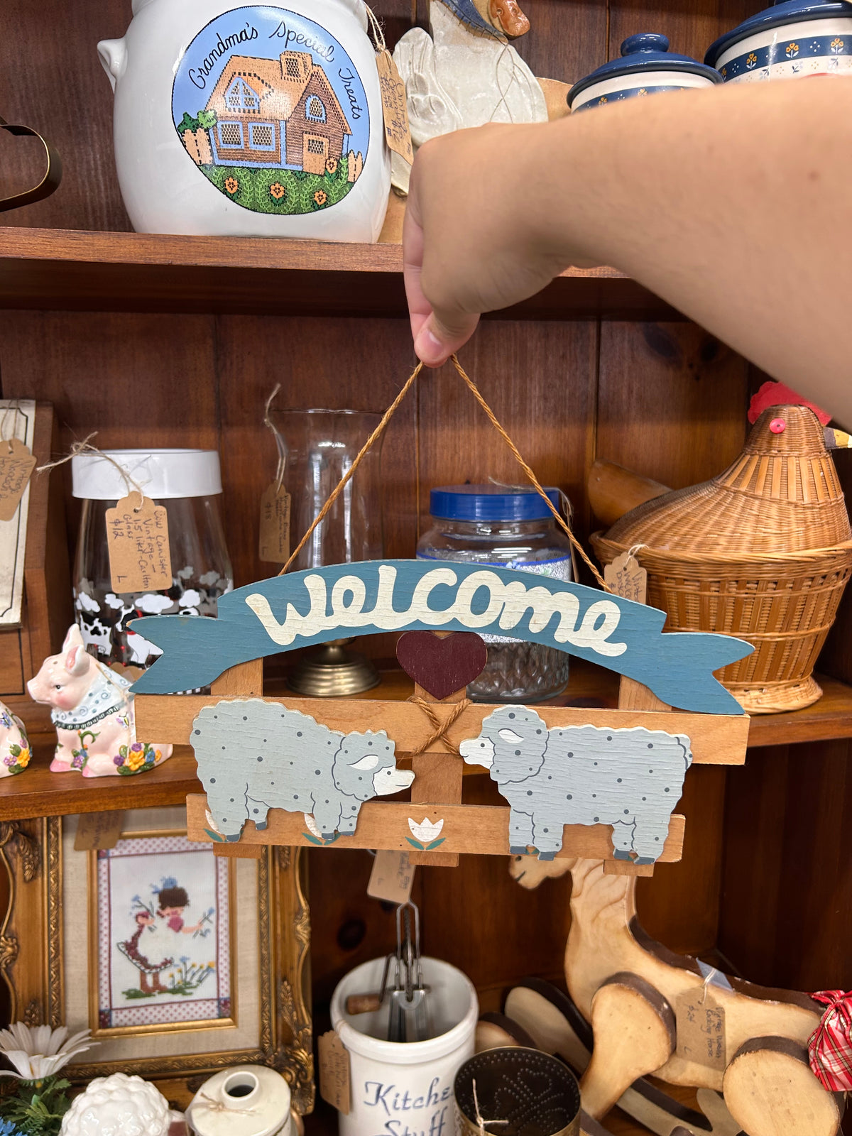 Vintage Wooden Sheep Welcome Hanger