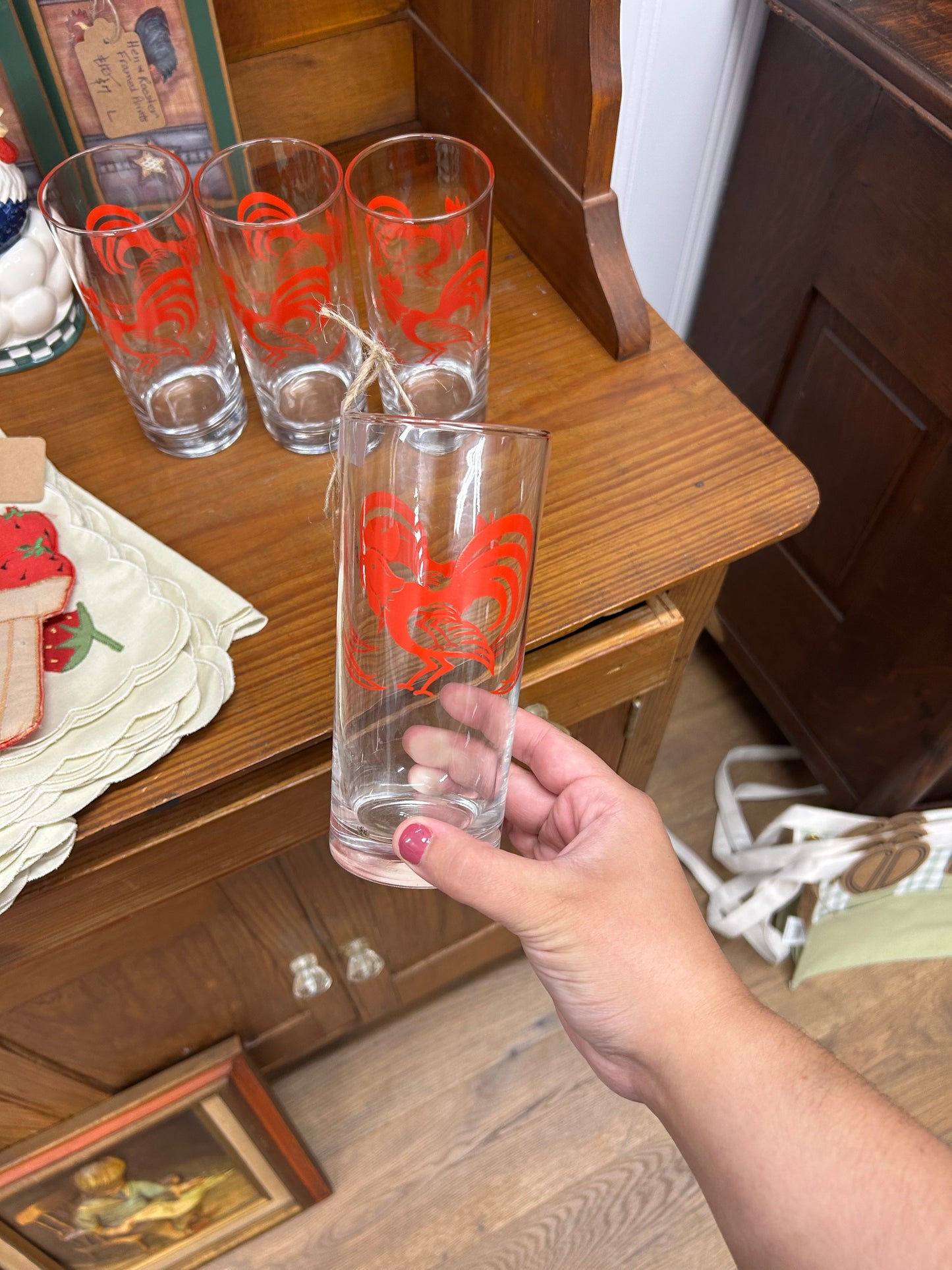 Vintage Rooster Glasses - Set Of 4