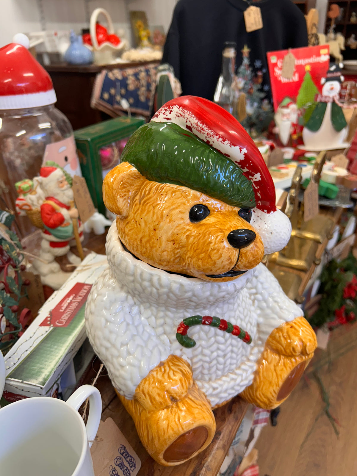 1990s Teddy Bear Christmas Sweater Cookie Jar - As Is