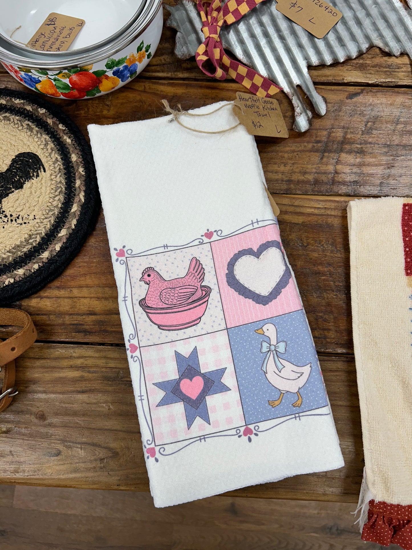 Hen On A Nest/Goose Waffle Kitchen Towel - NEW