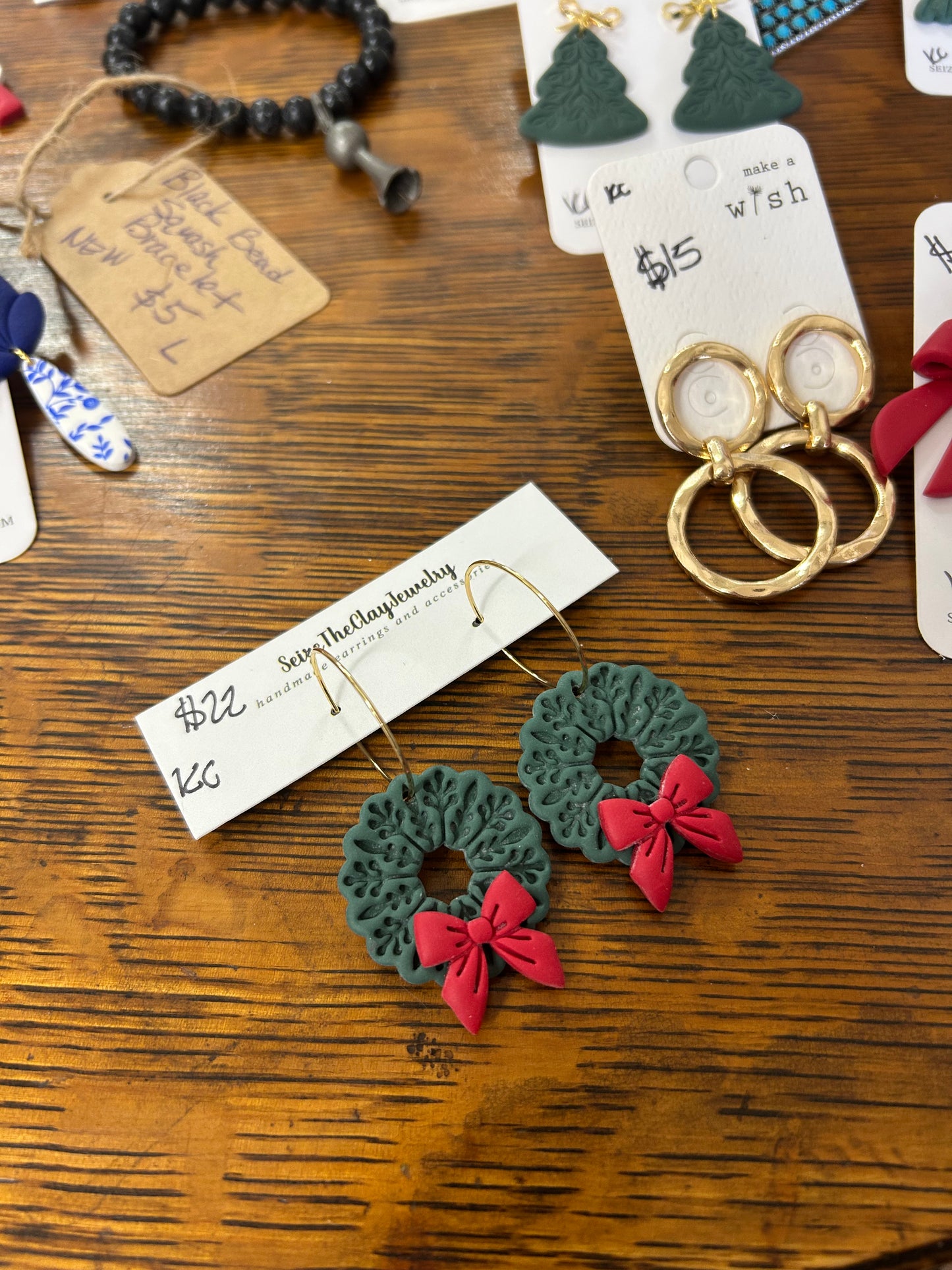 Clay Wreath Red Hoops