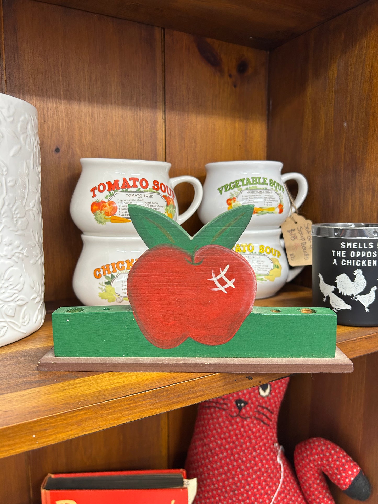 Vintage Wooden Apple Pencil Holder