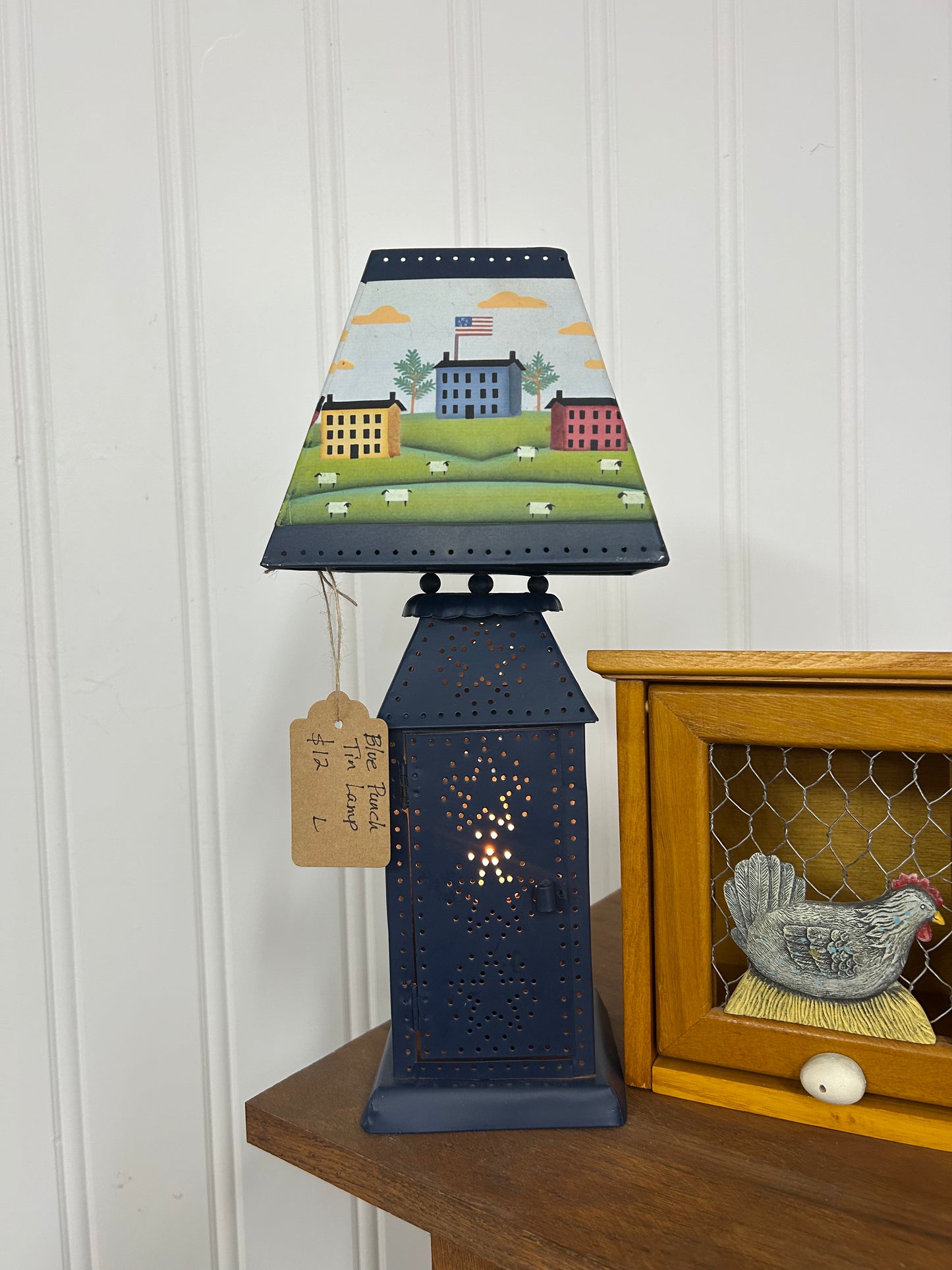 Blue Punch Tin Lamp