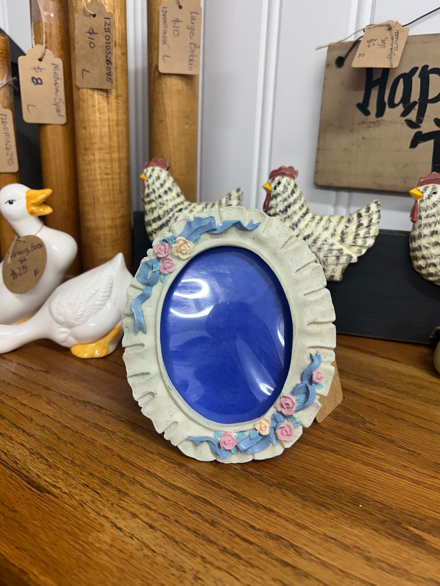 Roses With Blue Ribbon Frame