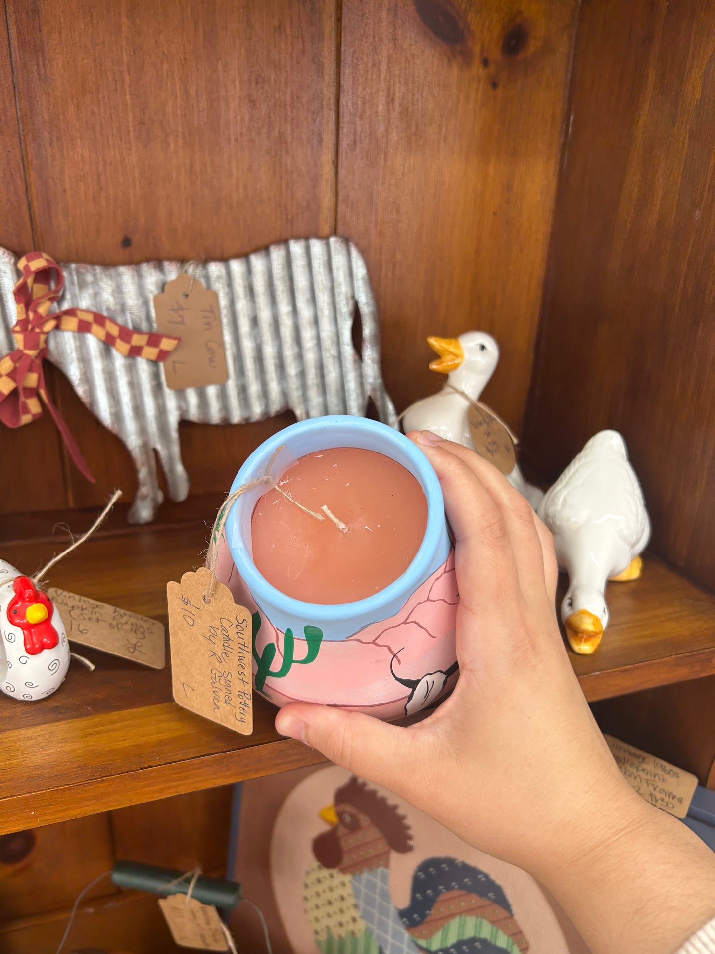 Southwest Pottery Candle Signed By R. Galvan