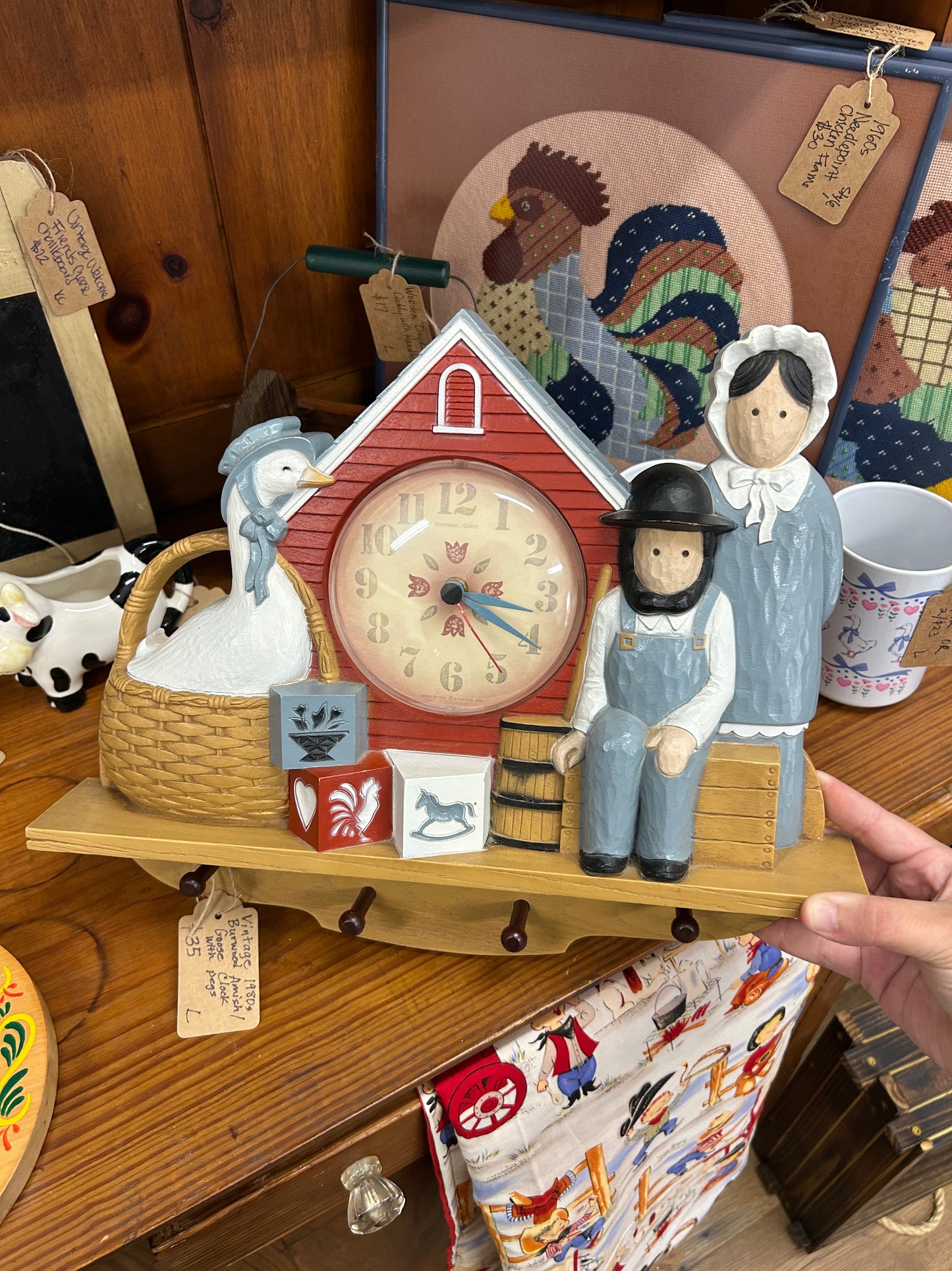 Vintage 1980s Burwood Amish Goose Clock W/ Pegs