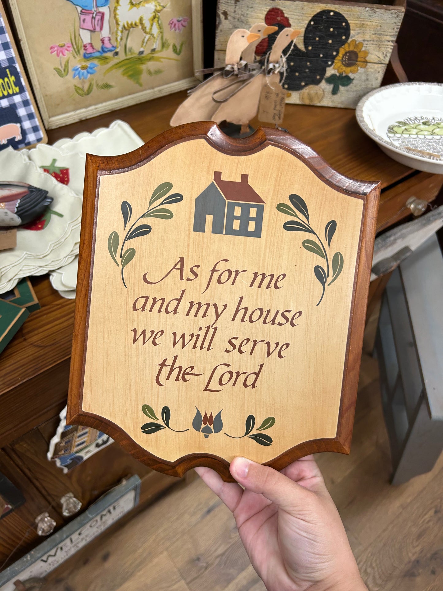 Vintage Wooden Plaque "As For Me & My House"
