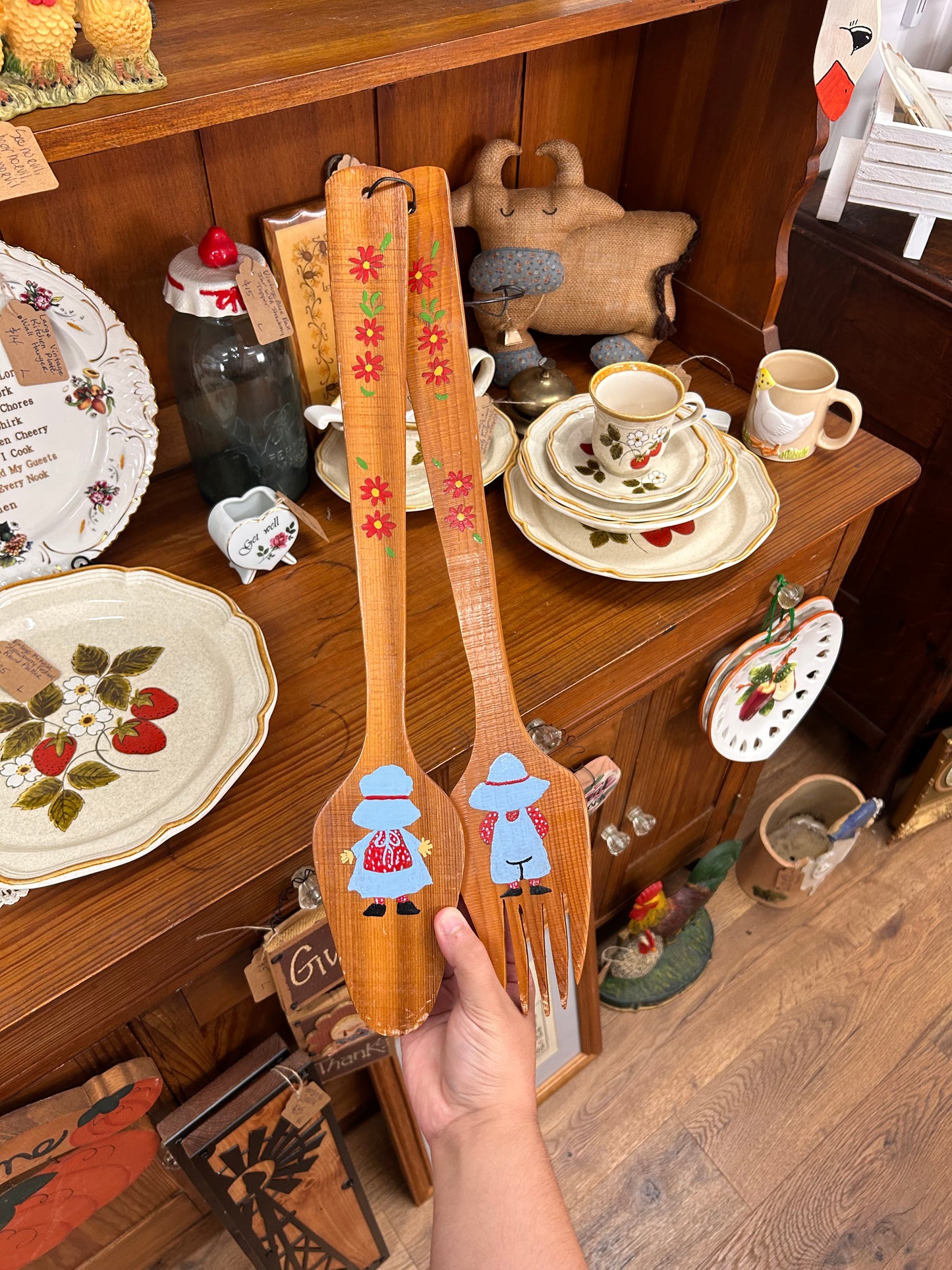 Large Vintage Wooden Fork & Spoon - Local Pick Up Only