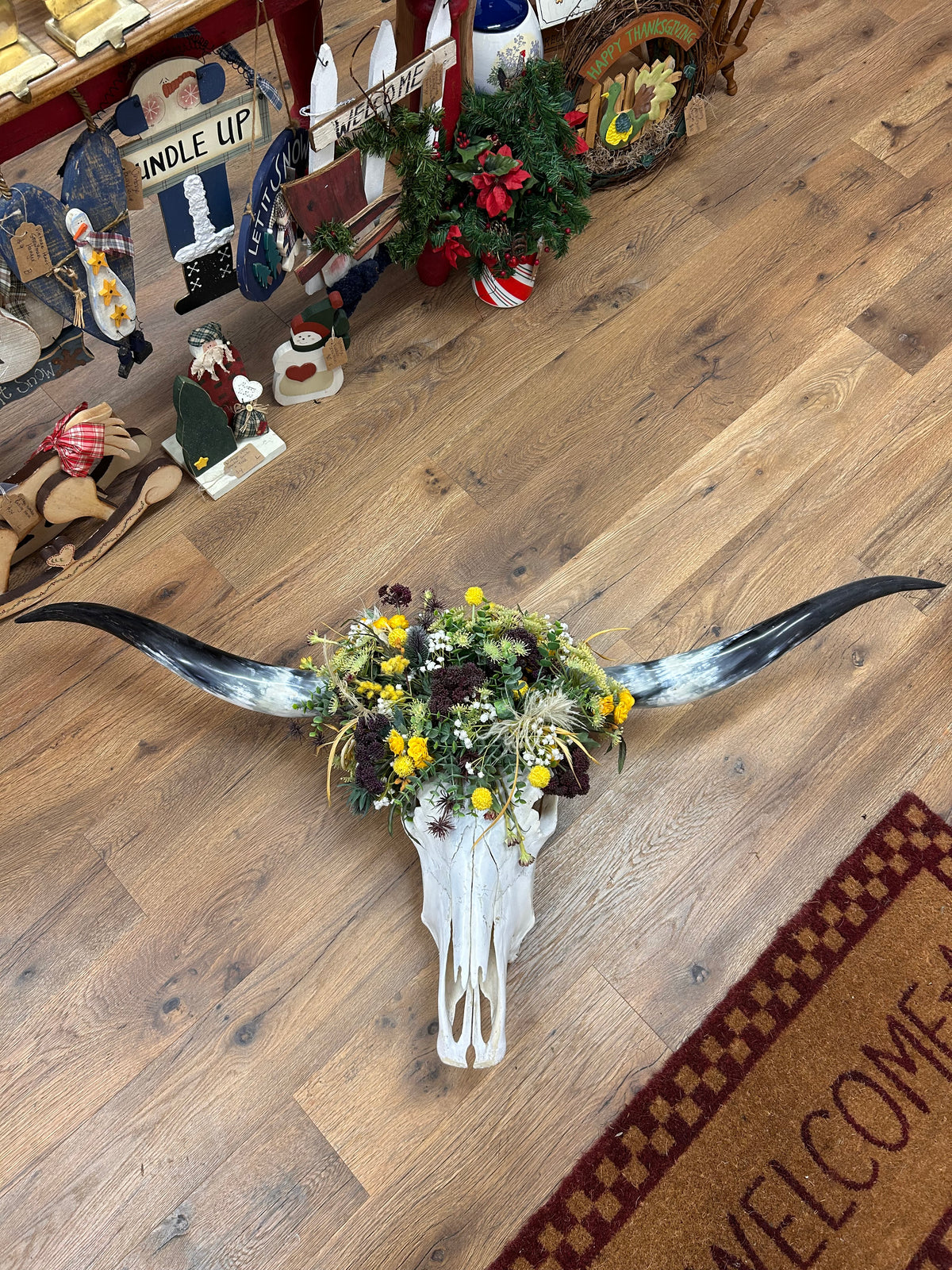 Western Cow Skull With Florals - Local Pickup Only