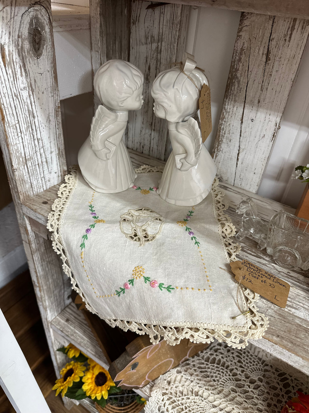 Vintage Hand Embroidered Linen Doilies - Set Of 2