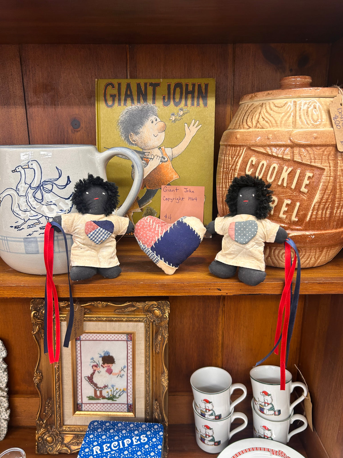Vintage Primitive Folk Art Rag Doll Holding Heart