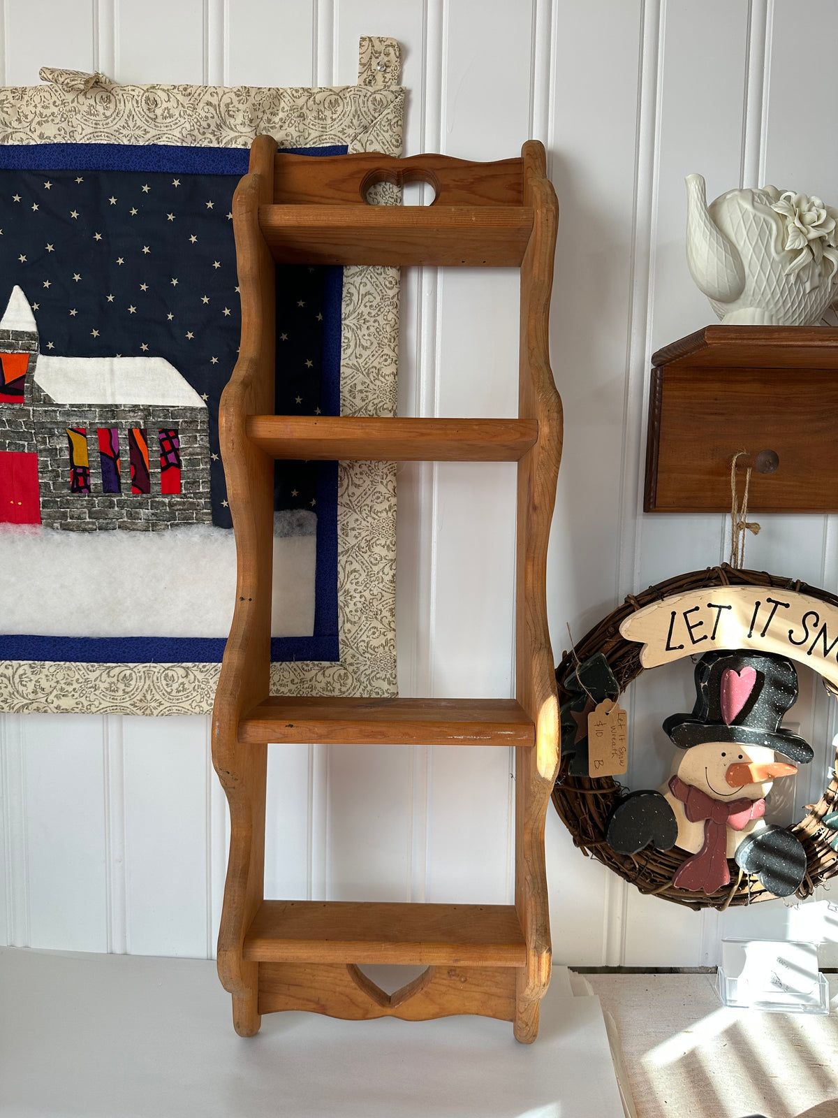 Vintage 4 Tier Heart Shelf - Approx. 32” x 10 1/2” - Local Pickup Only