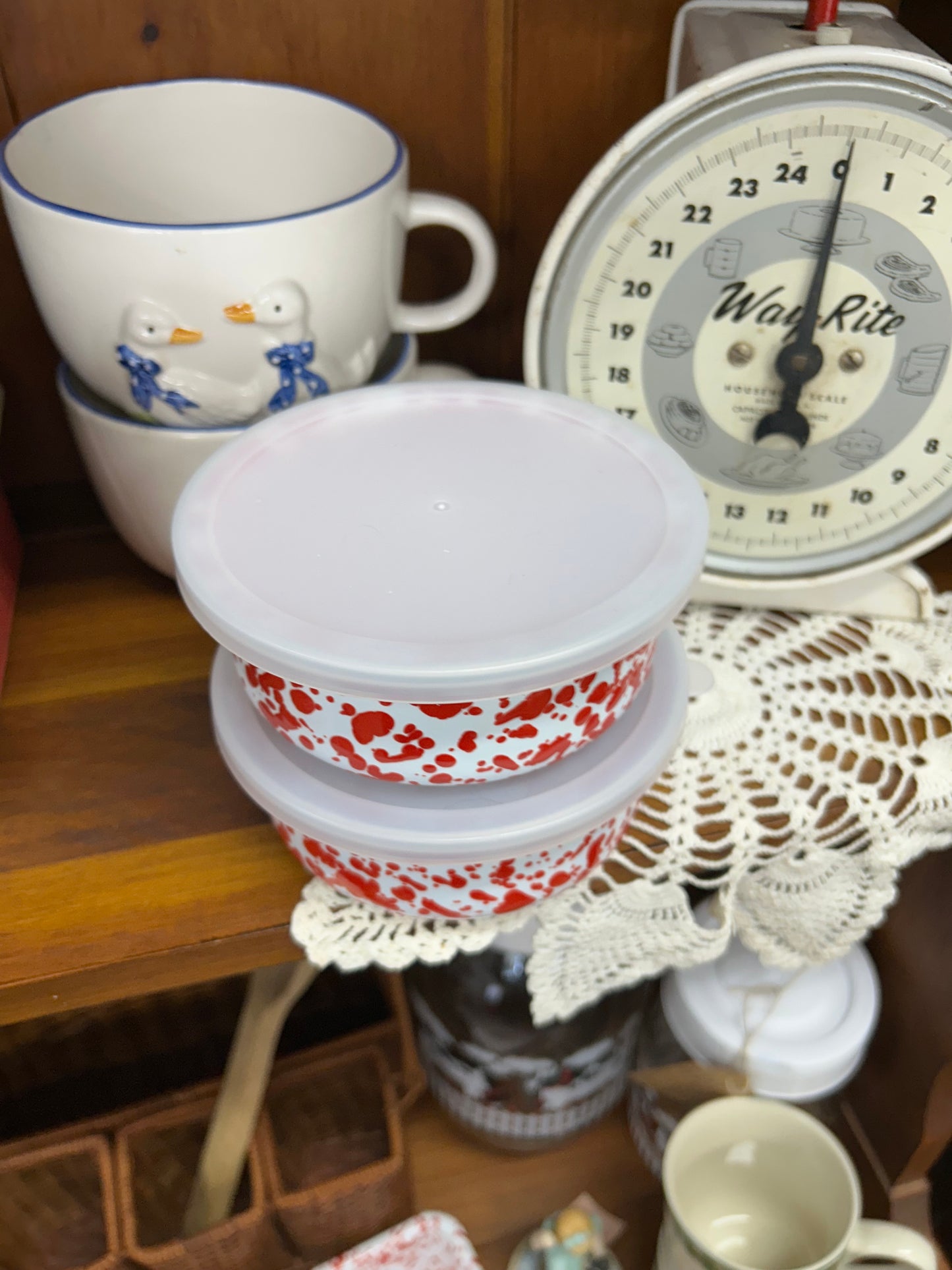 Red Splatterware Food Containers - Set Of 2 - NEW