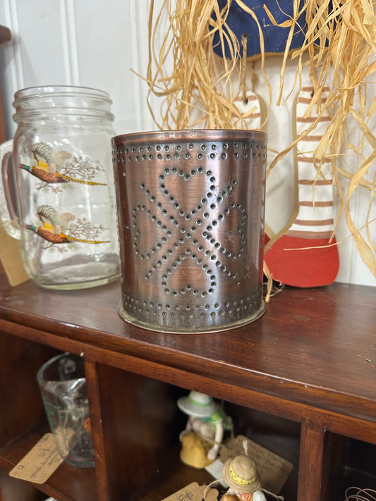 Vintage Copper Colored Punchtin Candle Holder