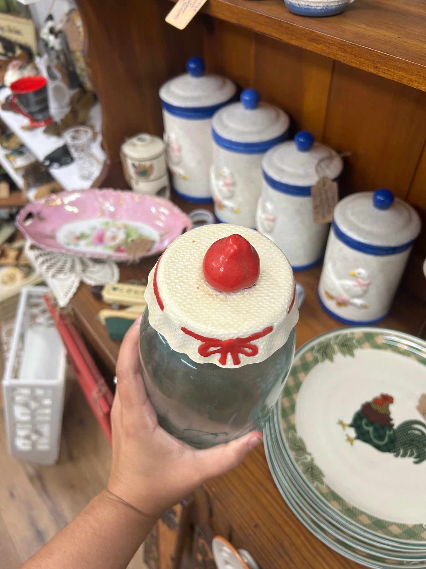 Vintage Jar With Strawberry Topper