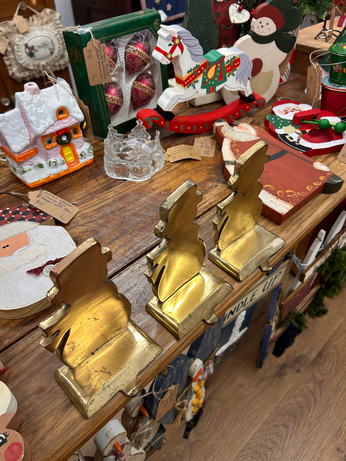 Vintage Brass Snowman Stocking Hanger - Set Of 3