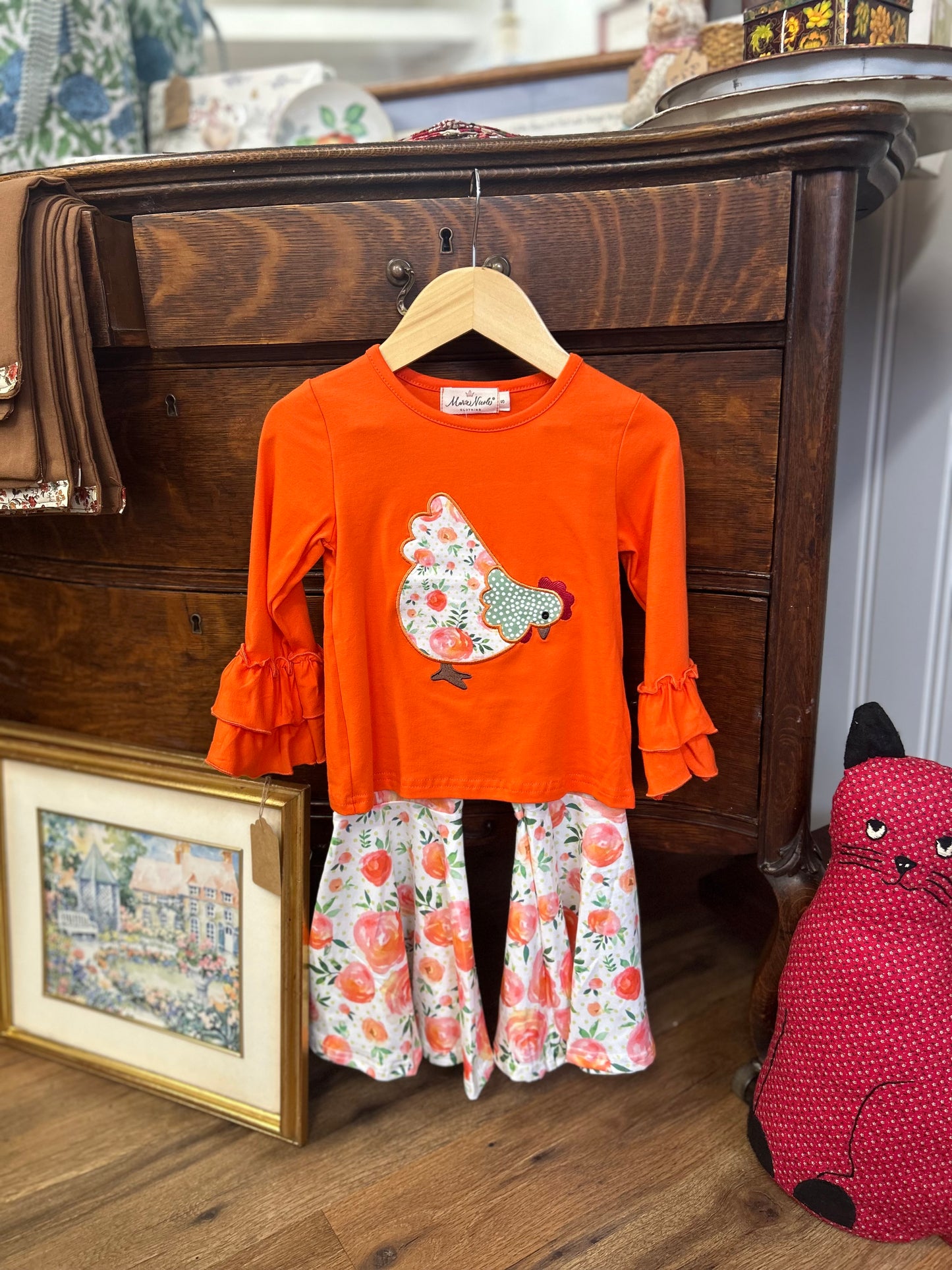 Girls Orange Chicken Romper