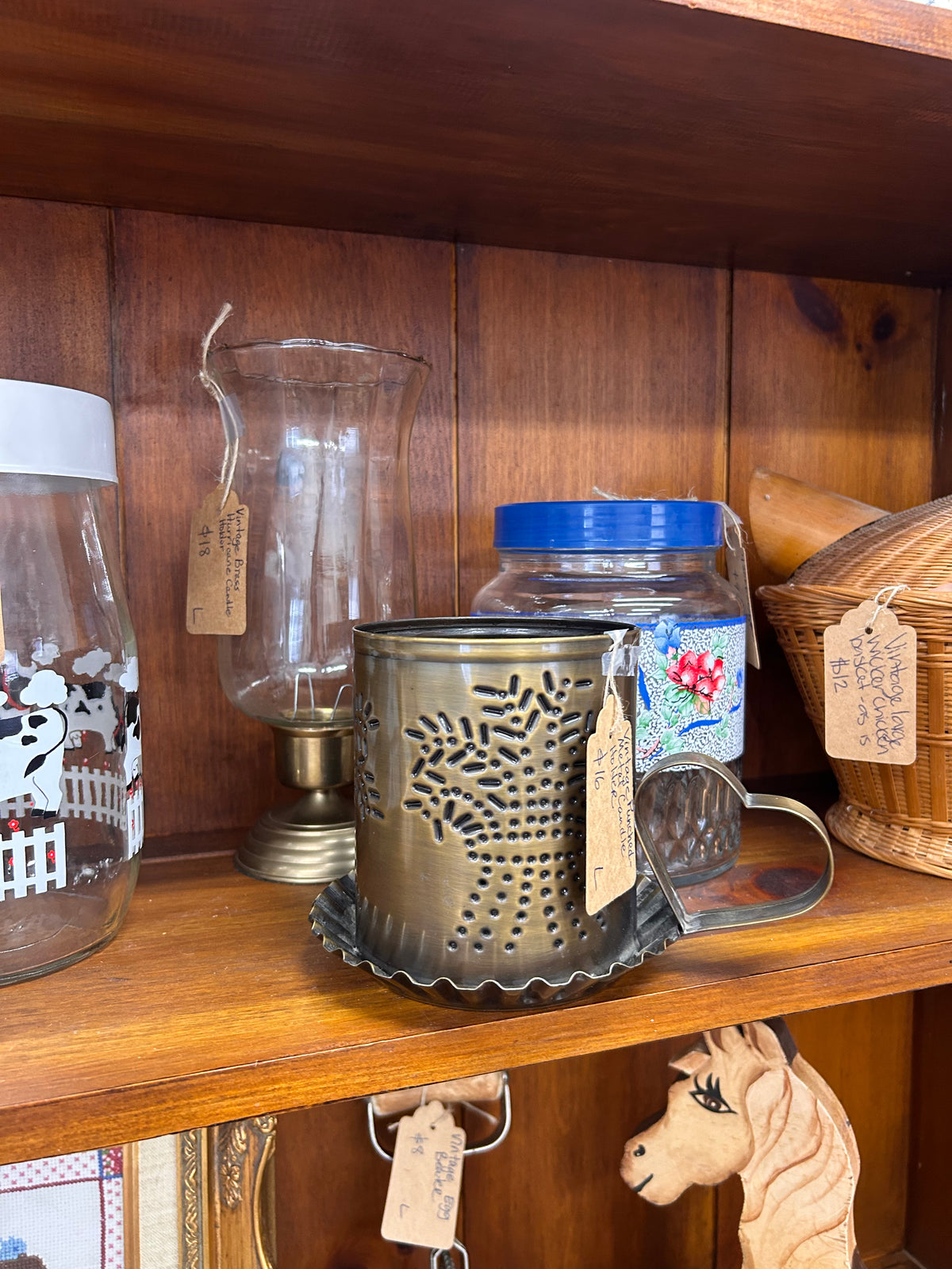 Vintage Punched Metal Candle Holder
