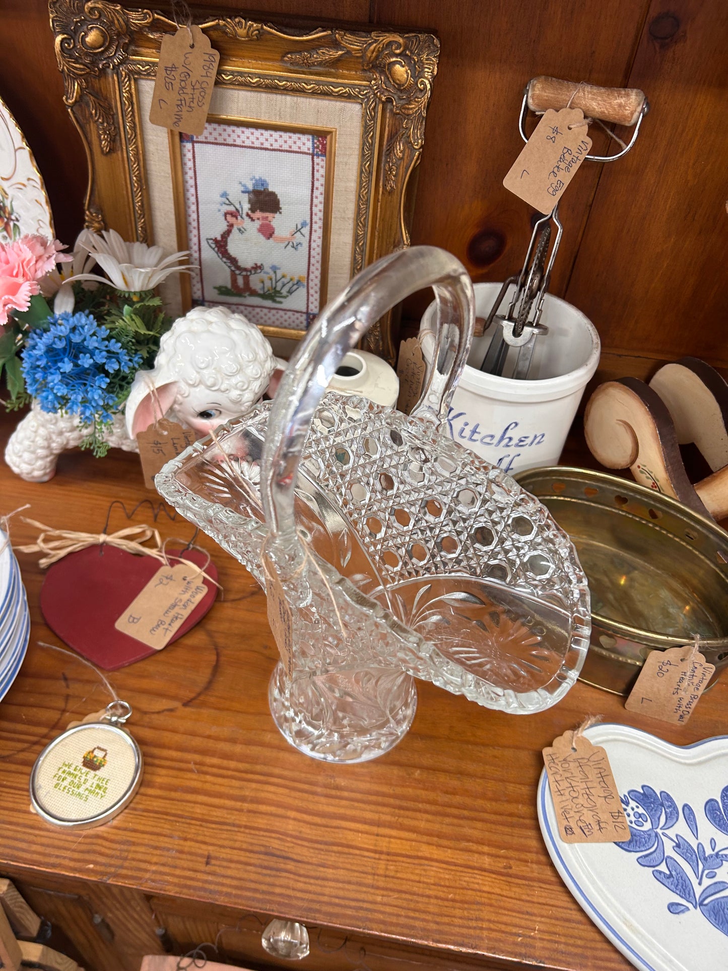 Vintage Glass “Button & Daisy” Bride’s Basket
