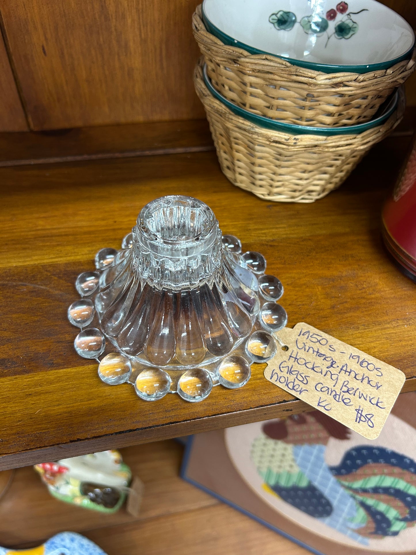 Vintage Anchor Hocking Berwick Glass Candleholder - 1950s-1960s