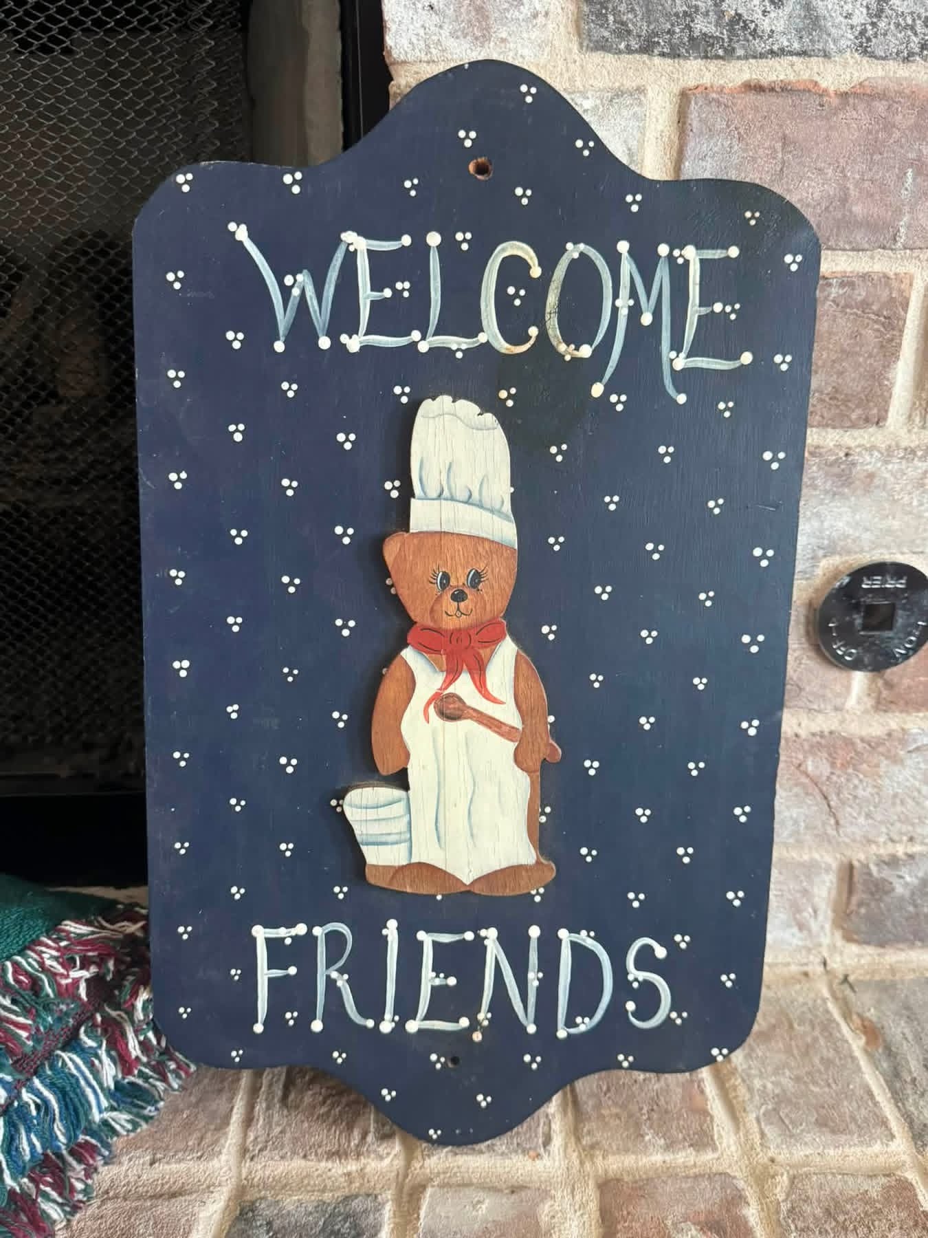 Vintage Wooden Welcome Friends Bear Sign