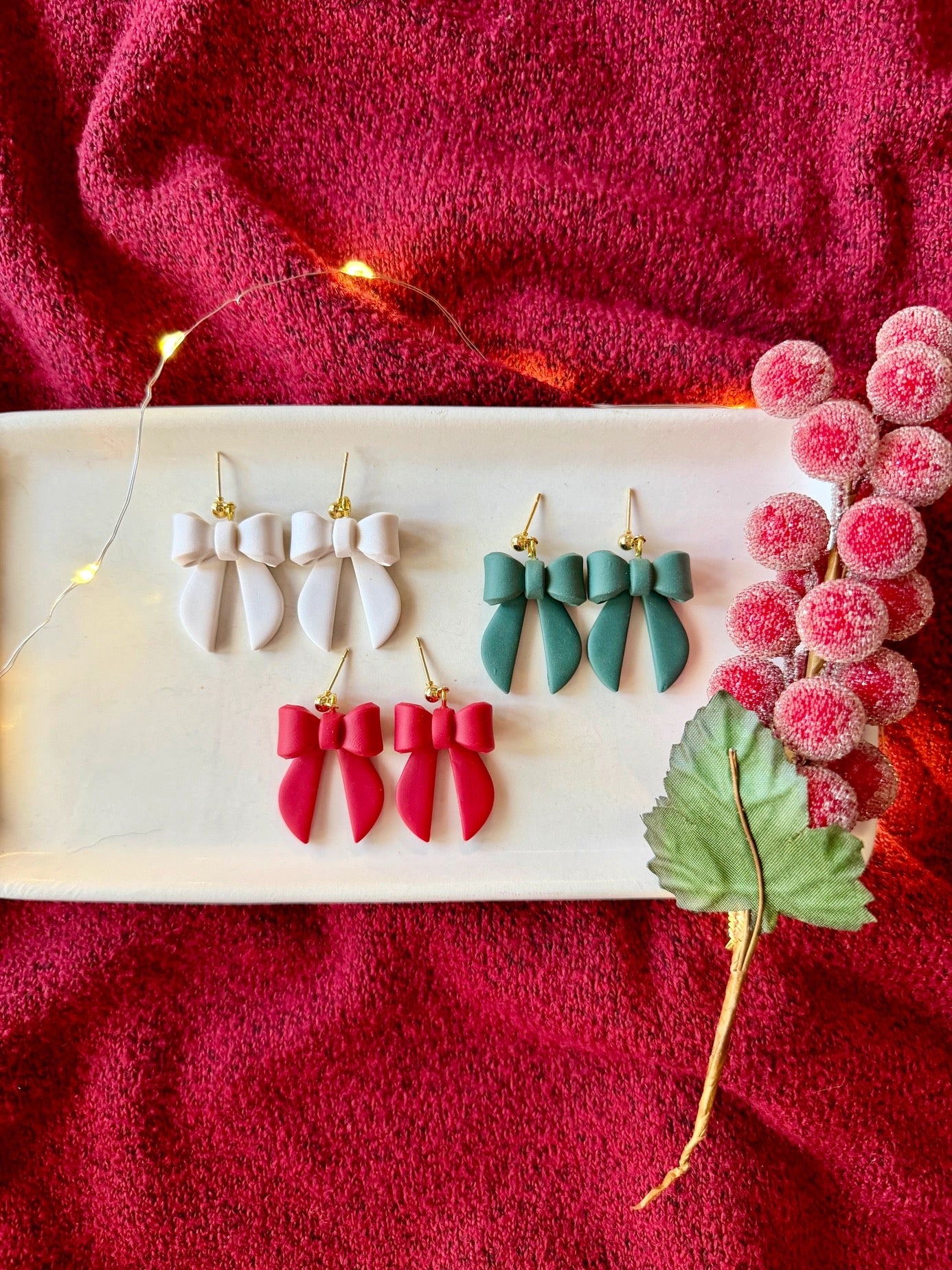 Clay White Pearl Bow Earrings