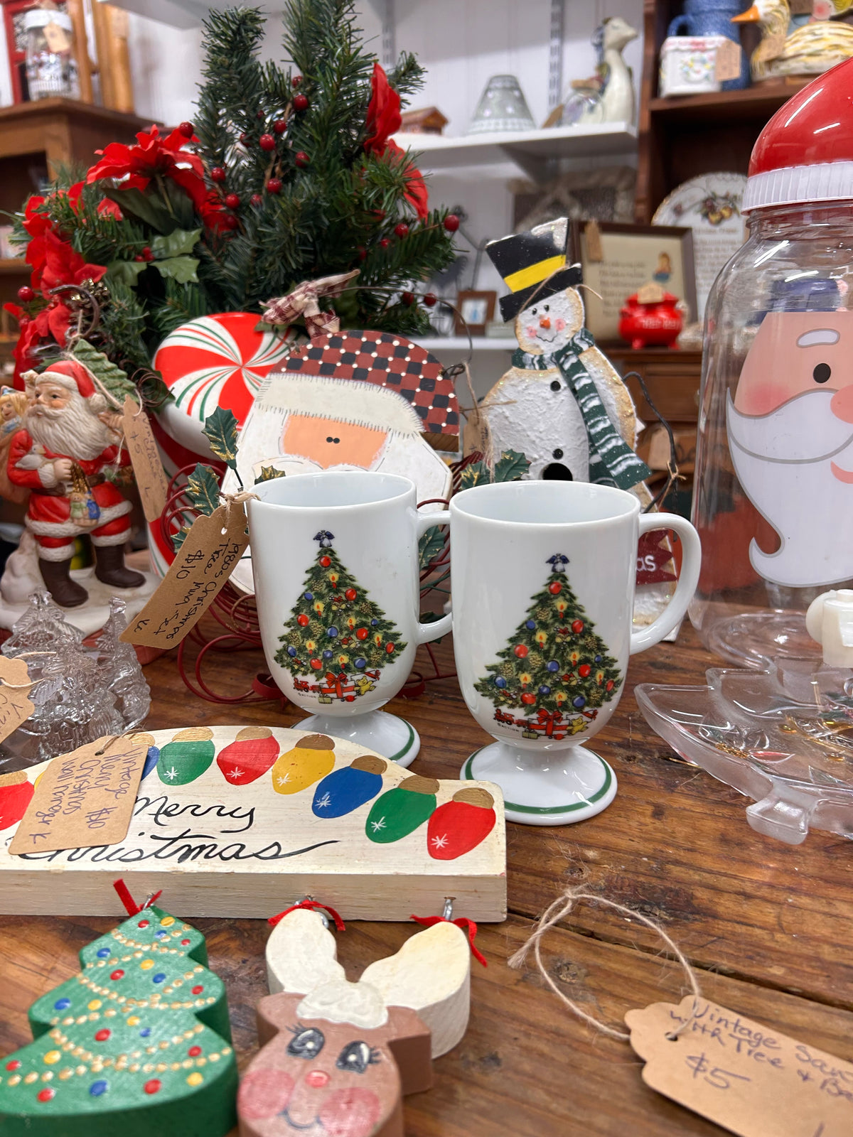 Vintage Christmas Tree Mugs - Set Of 2
