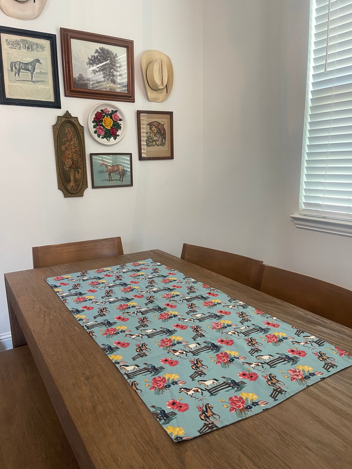 Turquoise Floral Table Runner